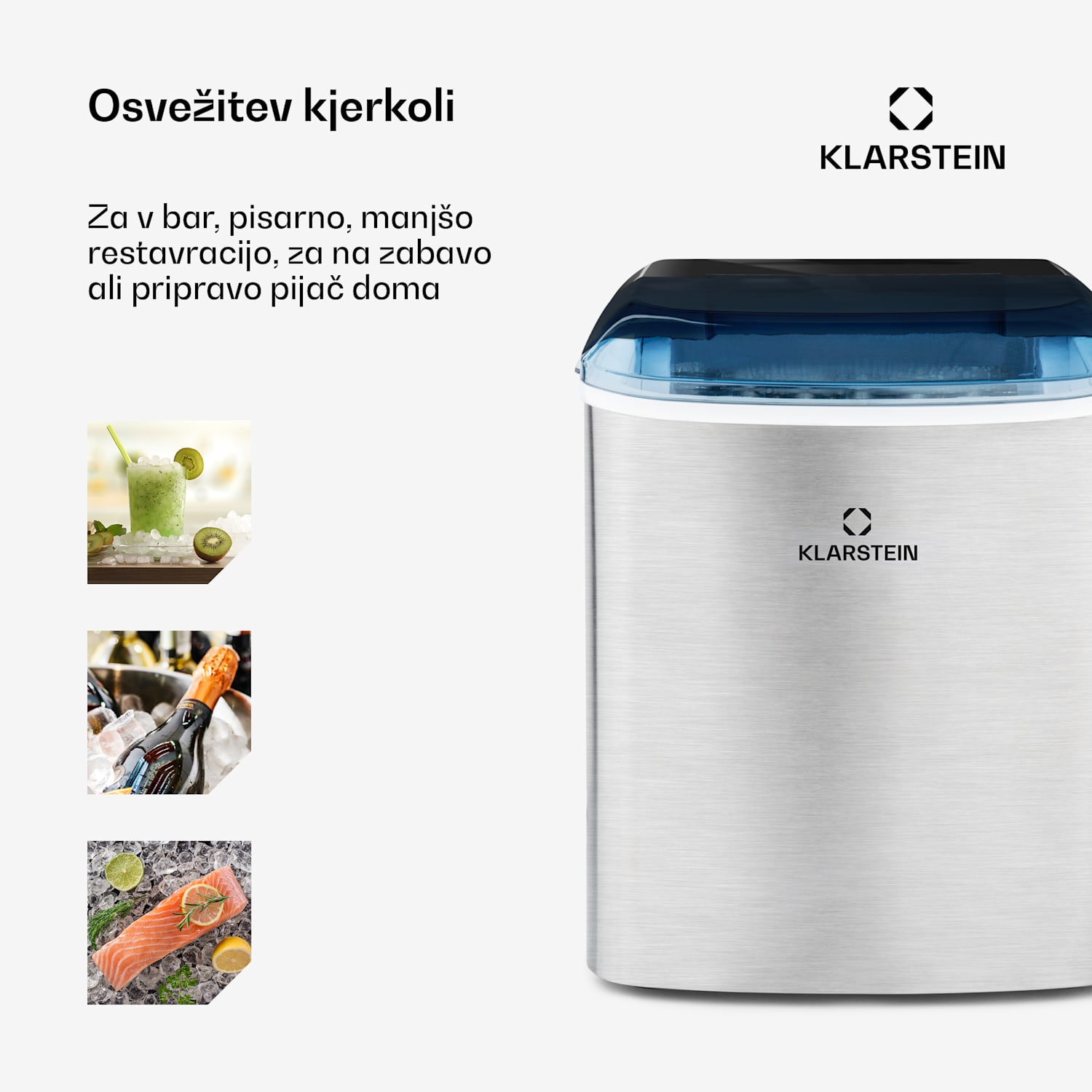 On-The-Rocks  Ledomat/12 kg vsakih 24 ur/2.1 L, Nerjaveče jeklo, Črne barve 