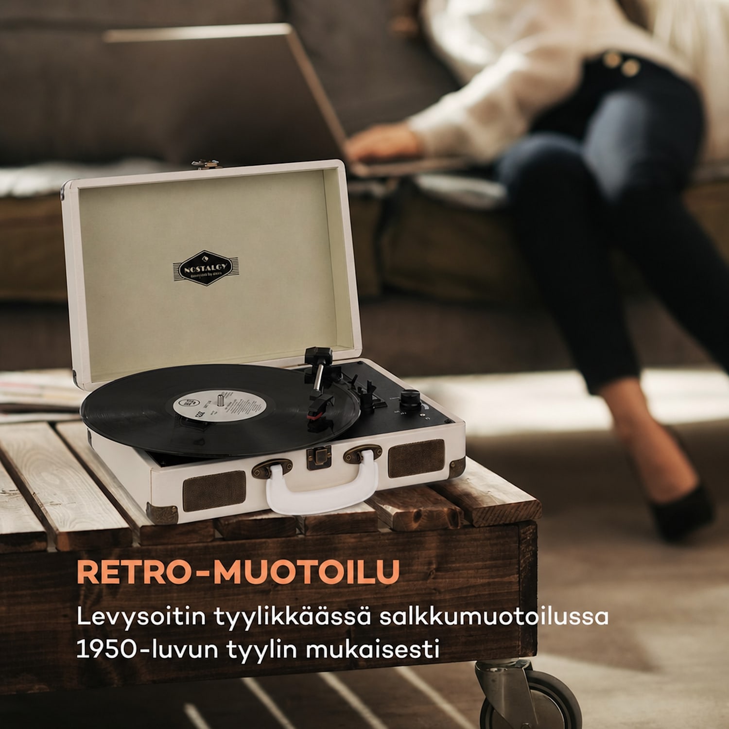 Nostalgy by auna Peggy Sue retro-levysoitin LP USB AUX kerma/messinkijäljitelmä 