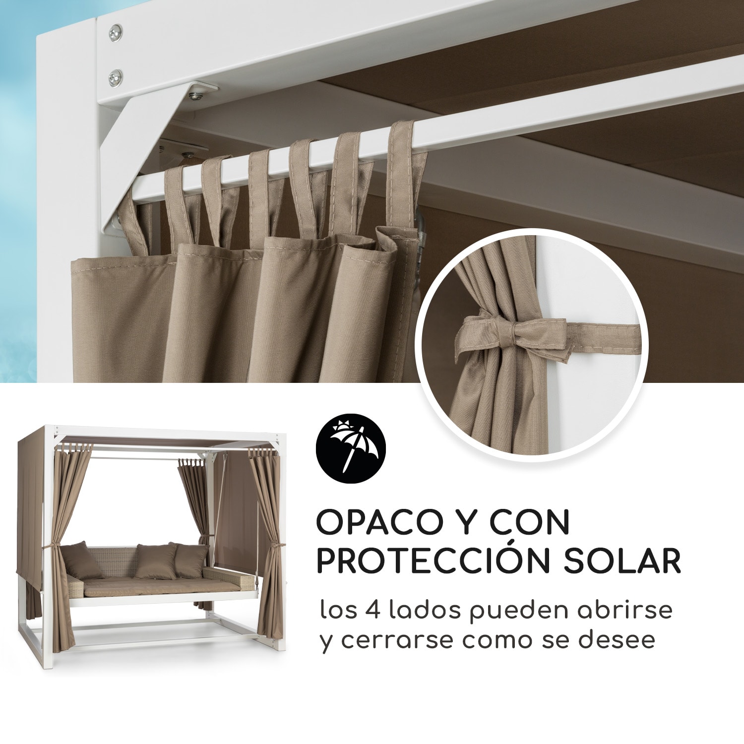 Eremitage Columpio de lujo 236 x 210 x 180 cm Toldo Cortinas Blanco / visón oscuro