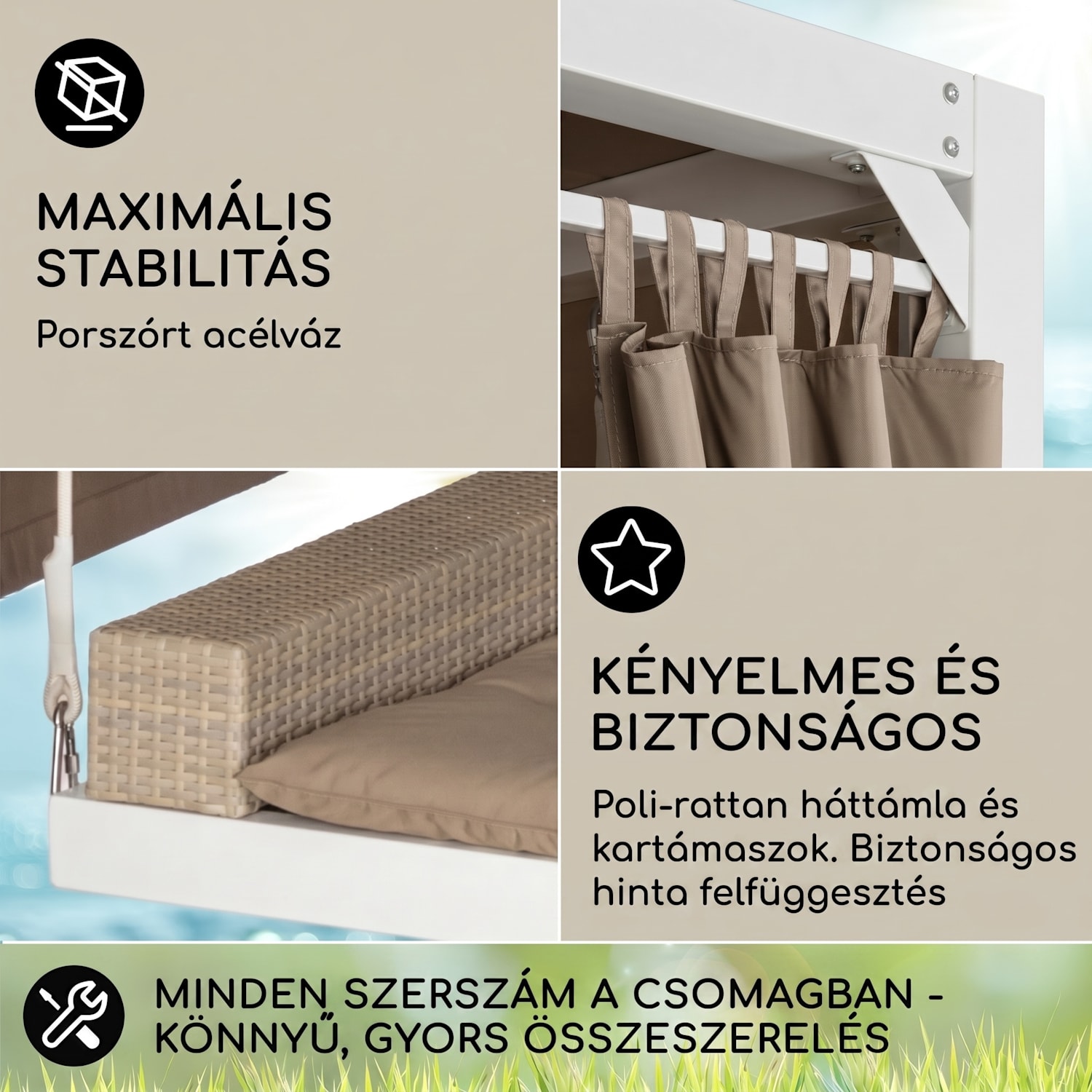 Eremitage luxus hintaszék, 236x180x210cm, fehér/barnásszürke Fehér / sötét taupe