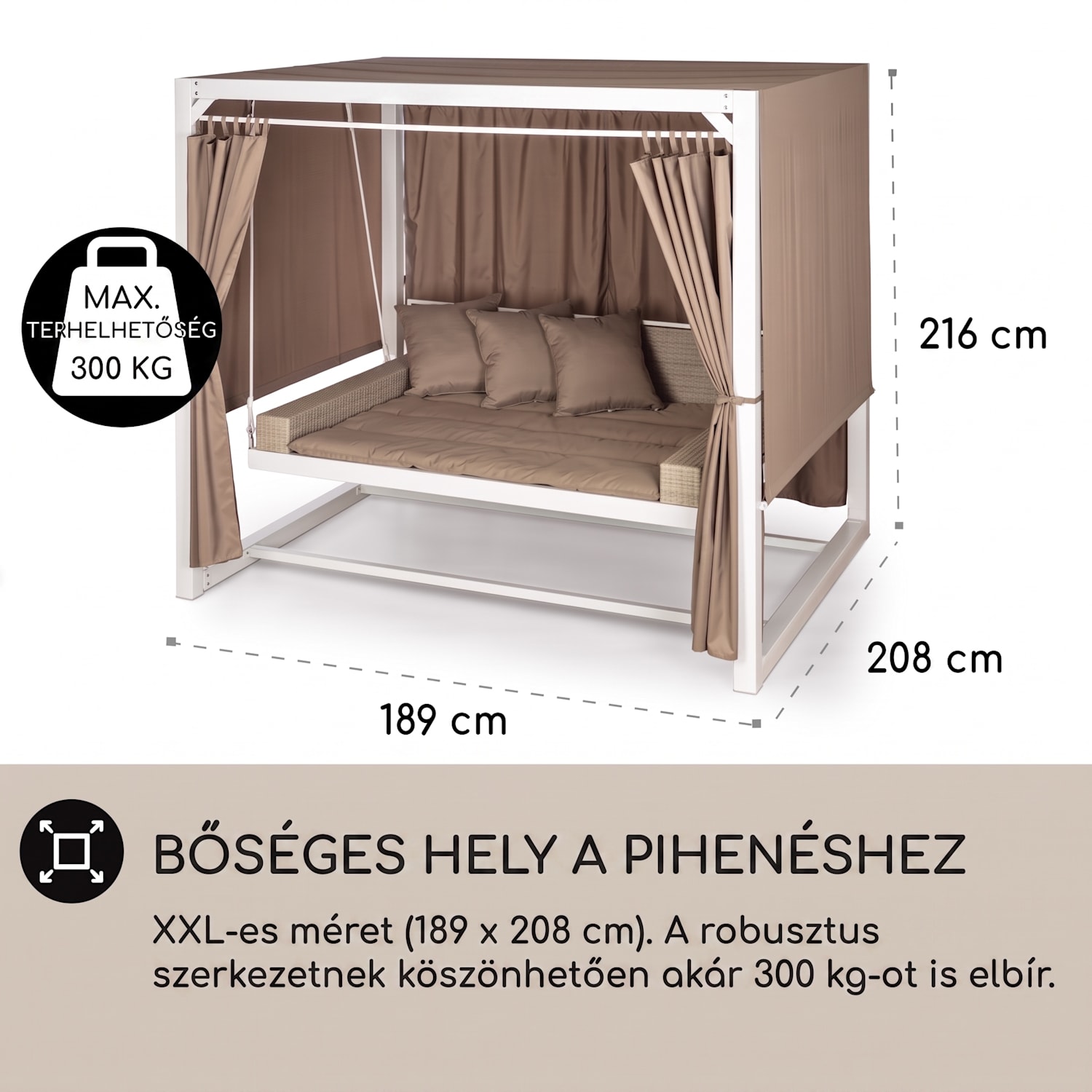 Eremitage luxus hintaszék, 236x180x210cm, fehér/barnásszürke Fehér / sötét taupe