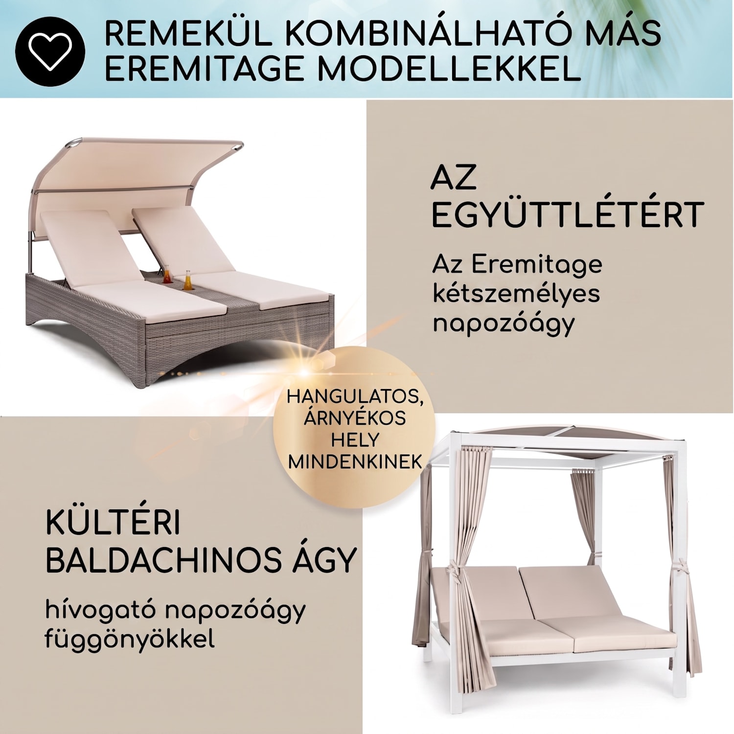 Eremitage luxus hintaszék, 236x180x210cm, fehér/barnásszürke Fehér / sötét taupe