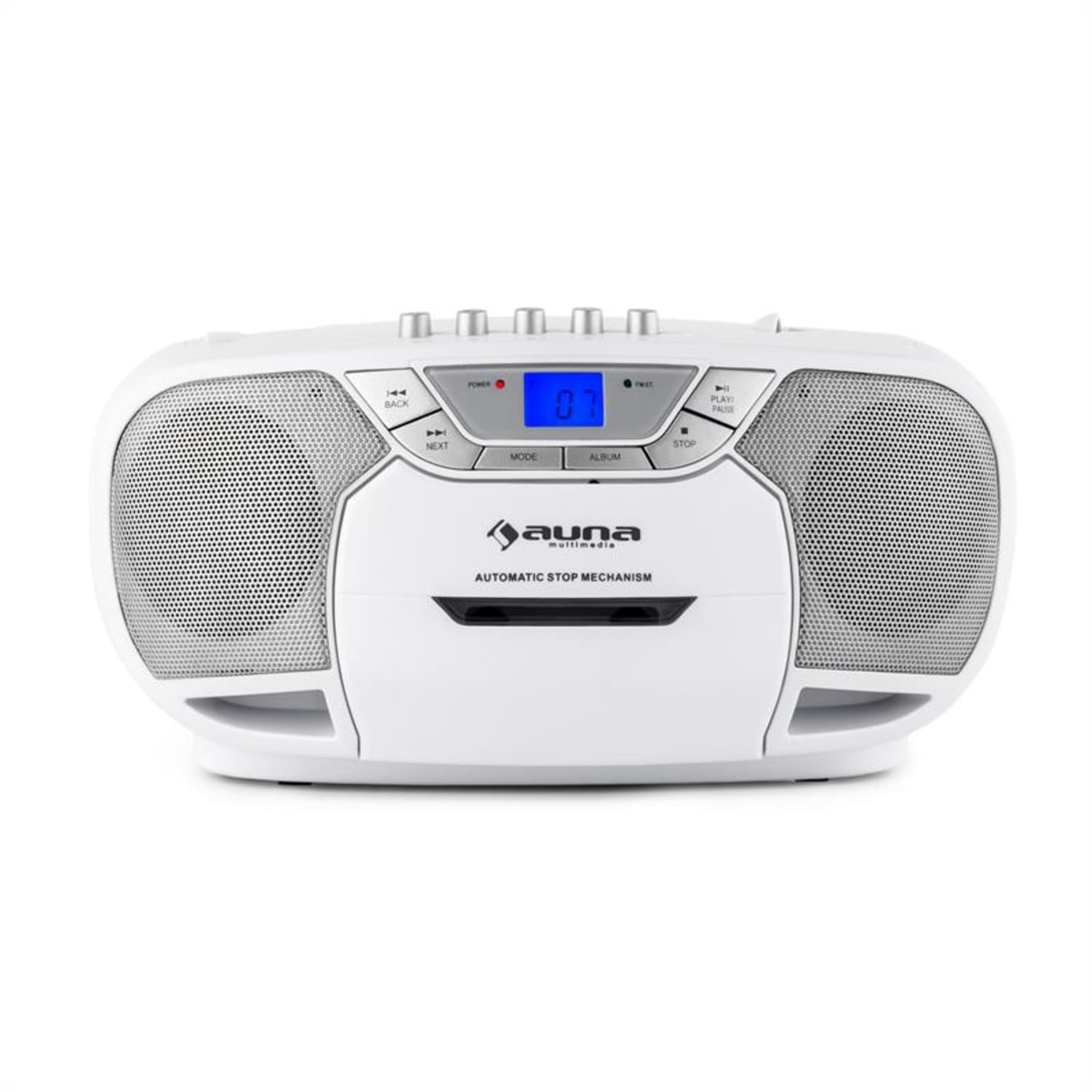 BeeBerry Boom Box Ghettoblaster Radio reproductor CD/MP3 casete blanco 