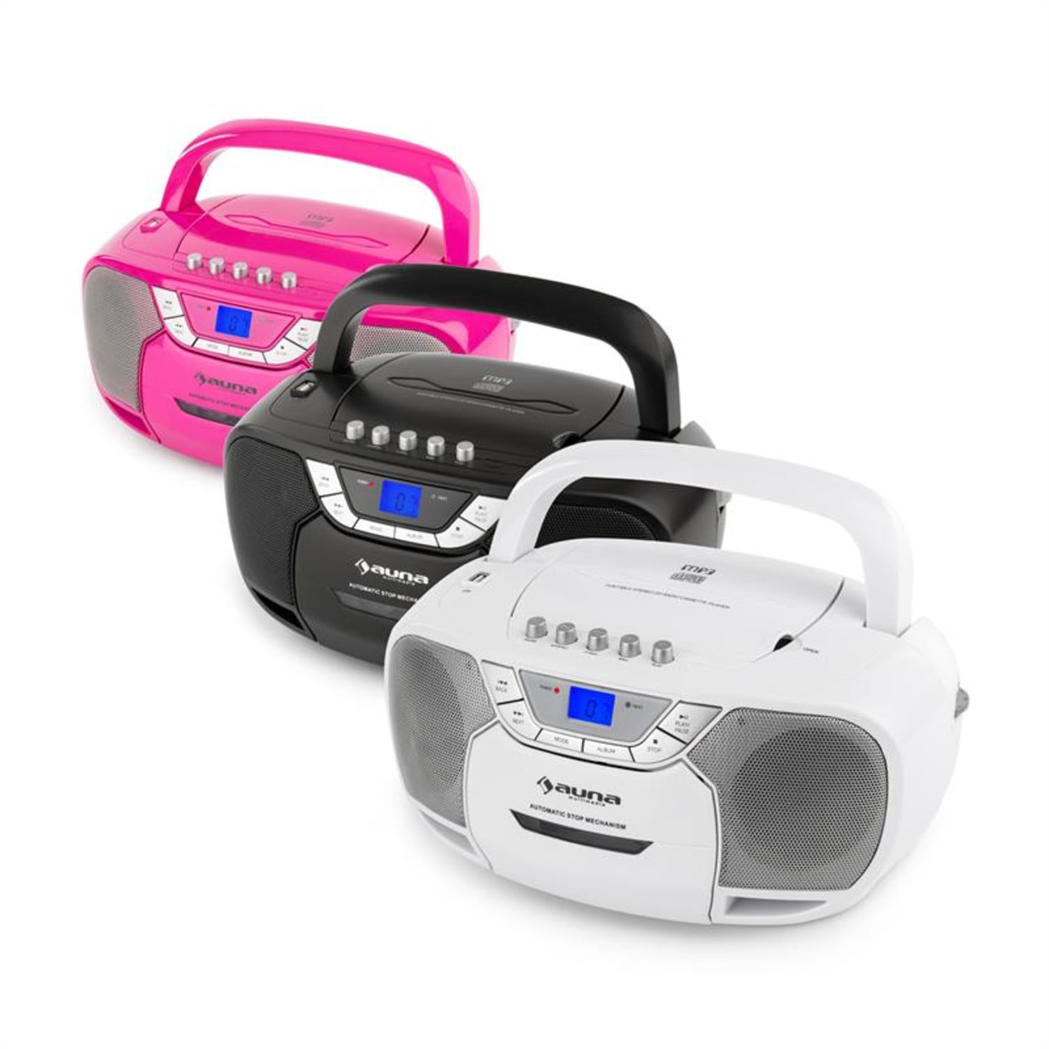 BeeBerry Boom Box Ghettoblaster Radio reproductor CD/MP3 casete blanco 