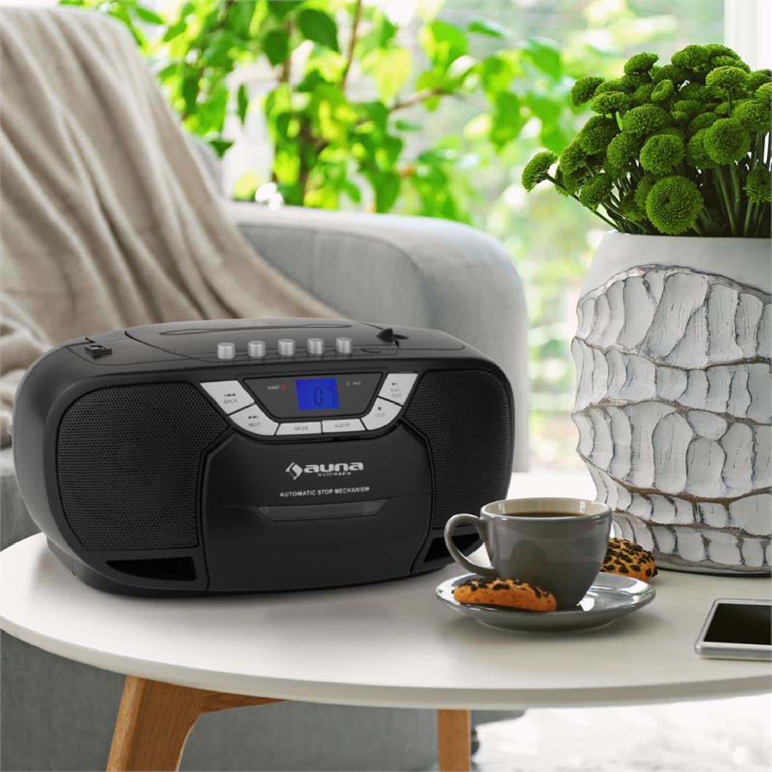 BeeBoy Boom Box Ghettoblaster Radio reproductor CD/MP3 casete negro 