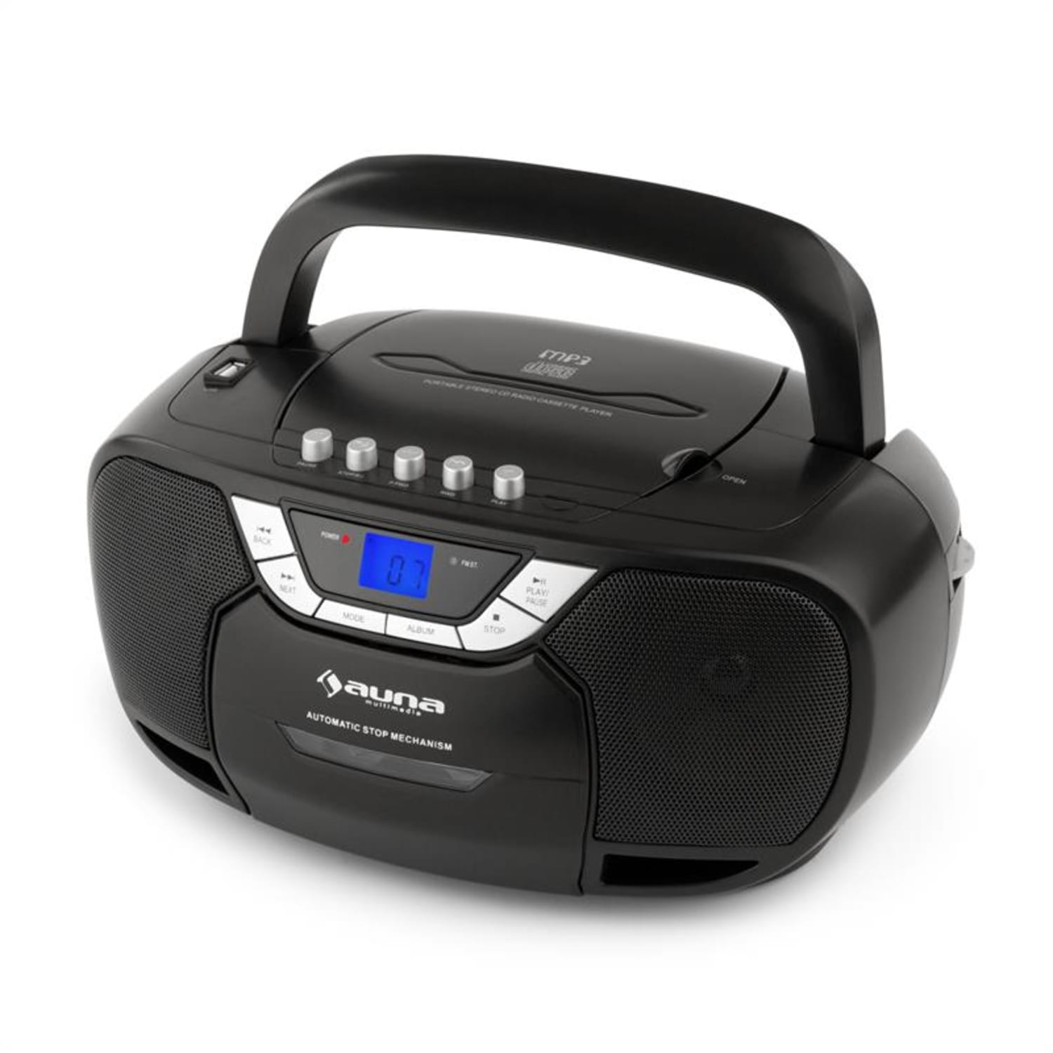 BeeBoy Boom Box Ghettoblaster Radio reproductor CD/MP3 casete negro 