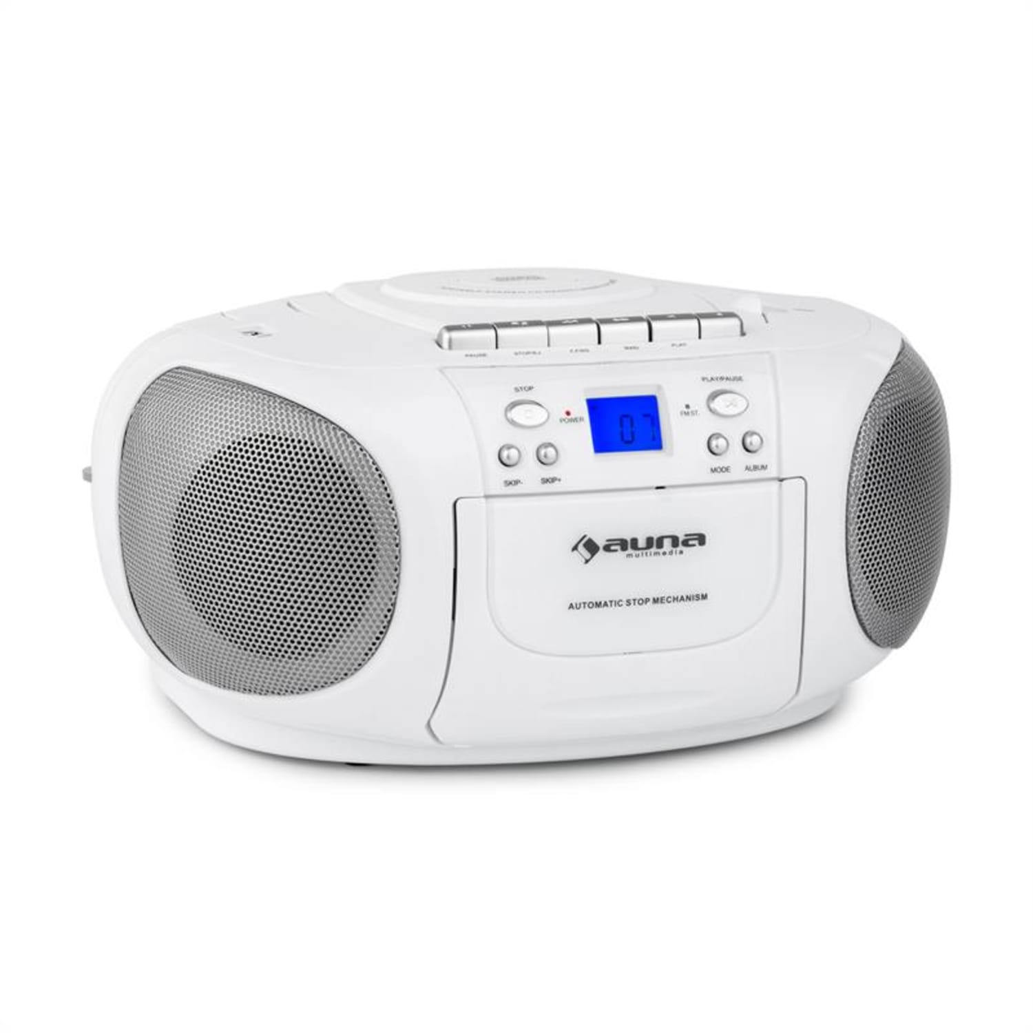 BoomBerry boombox ghettoblaster radio CD/MP3 speler cassettedeck - wit Wit