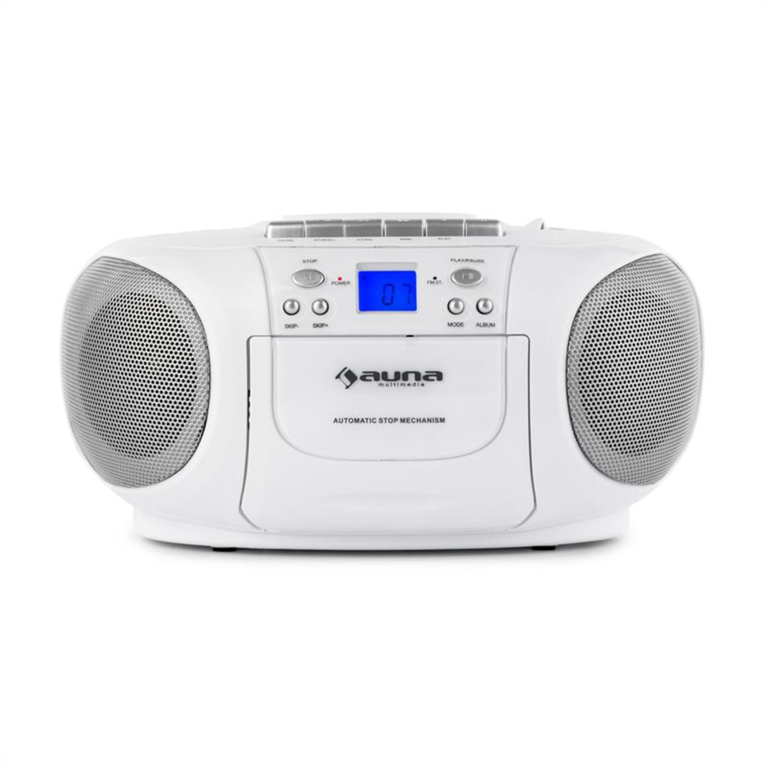 BoomBerry boombox ghettoblaster radio CD/MP3 speler cassettedeck - wit Wit