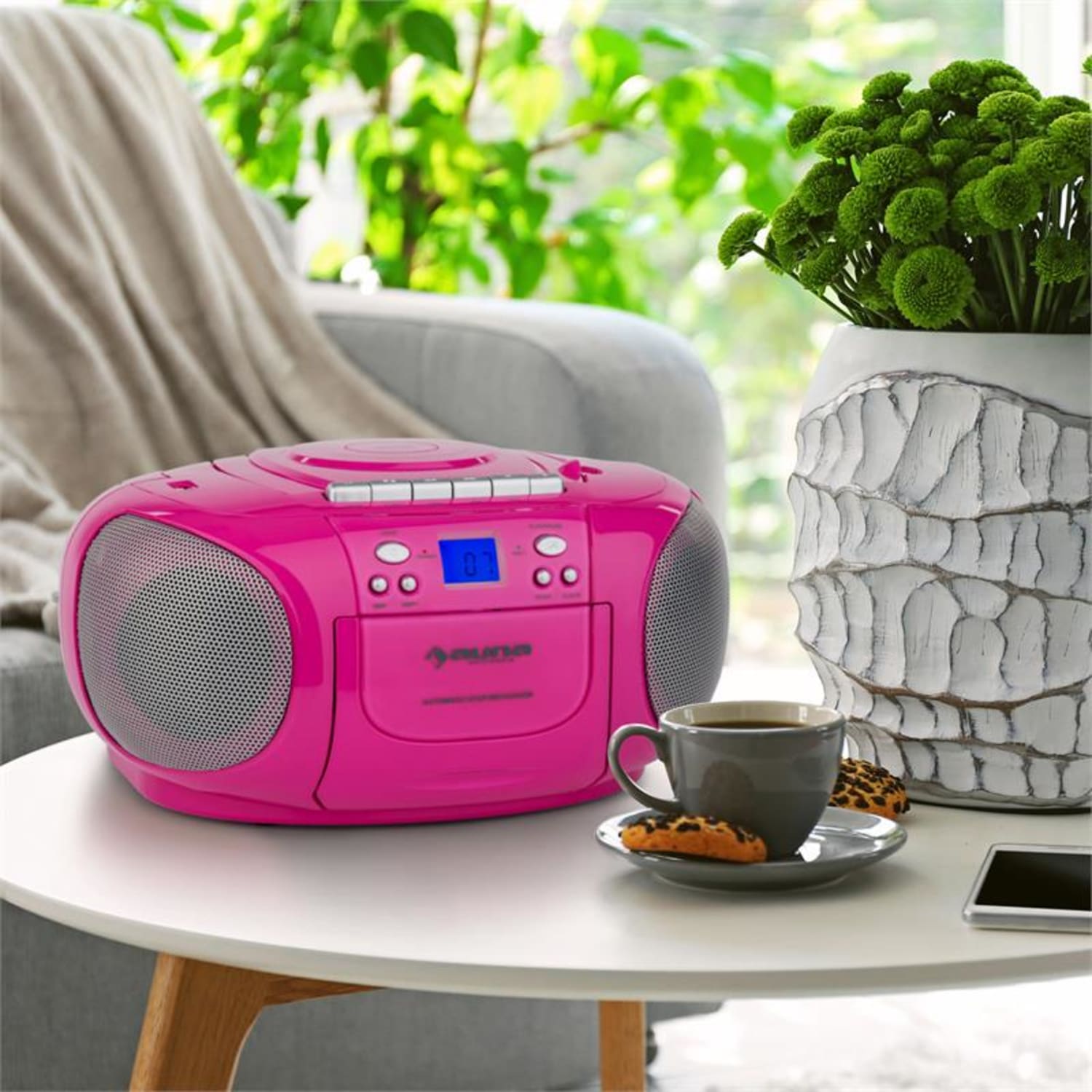 BoomGirl boombox ghettoblaster radio CD/MP3 speler cassettedeck - pink Pink