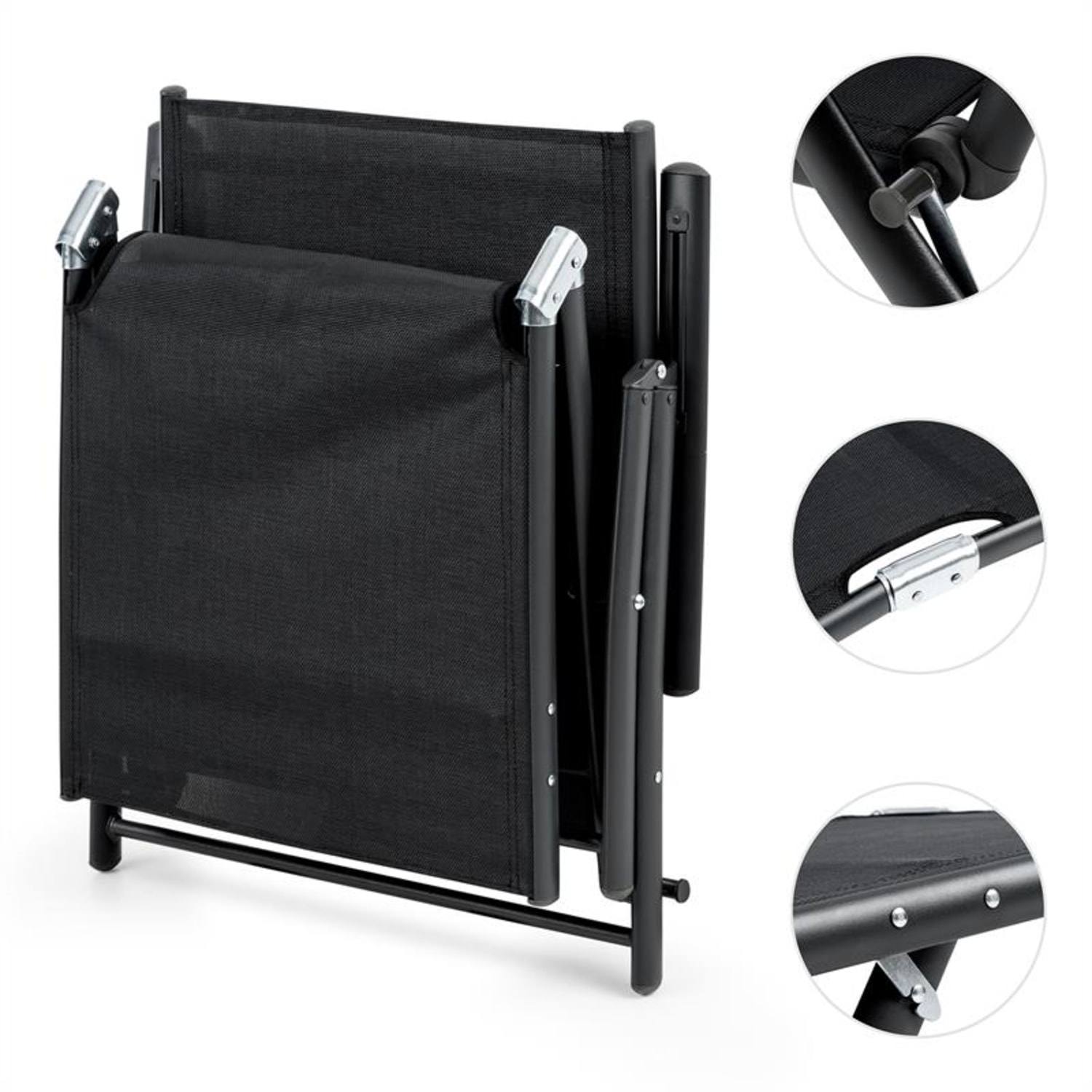 Modena Ležalnik za sončenje, 64x85x170cm, Aluminij/Jeklo, Črna barva 