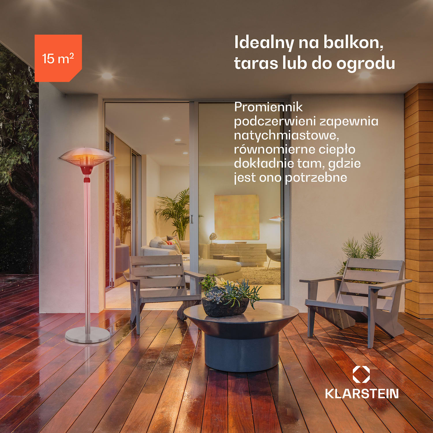 Heat Guard, promiennik podczerwieni tarasowy, stojący, parasol grzewczy, IP44, regulacja wysokości, IR ComfortHeat, 2100 W 