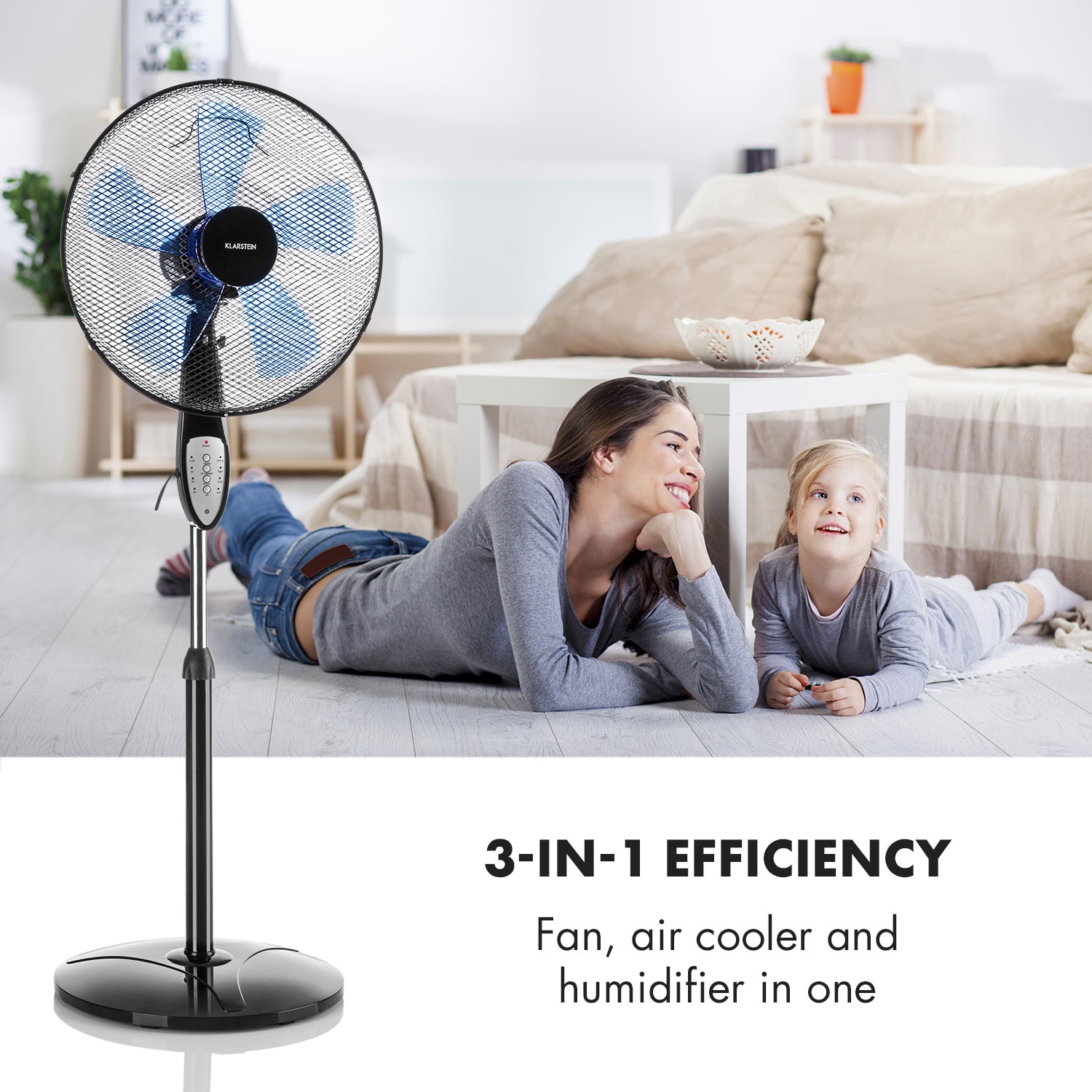 Summerjam, wentylator stojący, 41 cm, 50 W, 3 prędkości nawiewu, kolor czarny Czarny