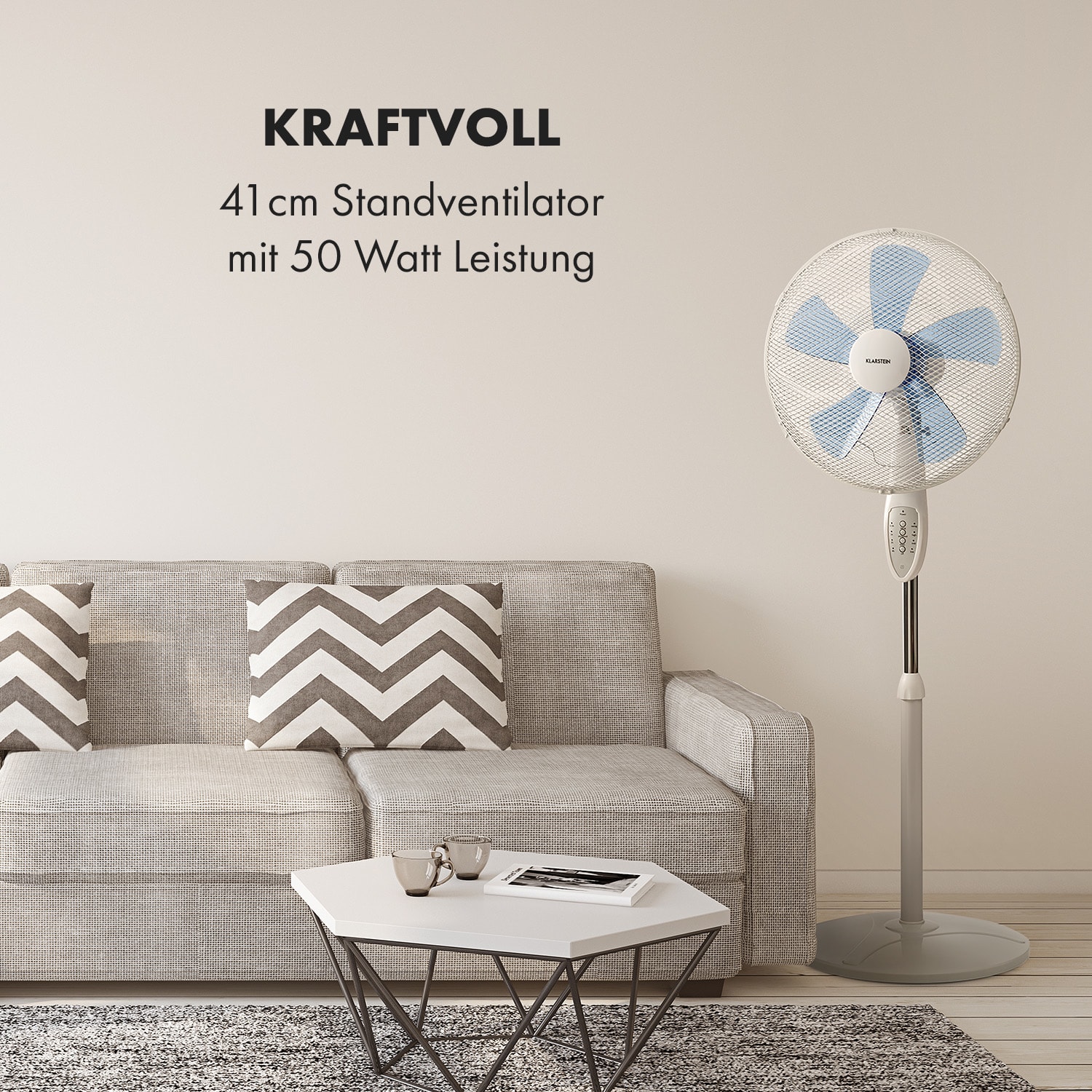 Summerjam Standventilator Standlüfter Ø41cm 50W 4150m³/h Fernbedienung Weiß