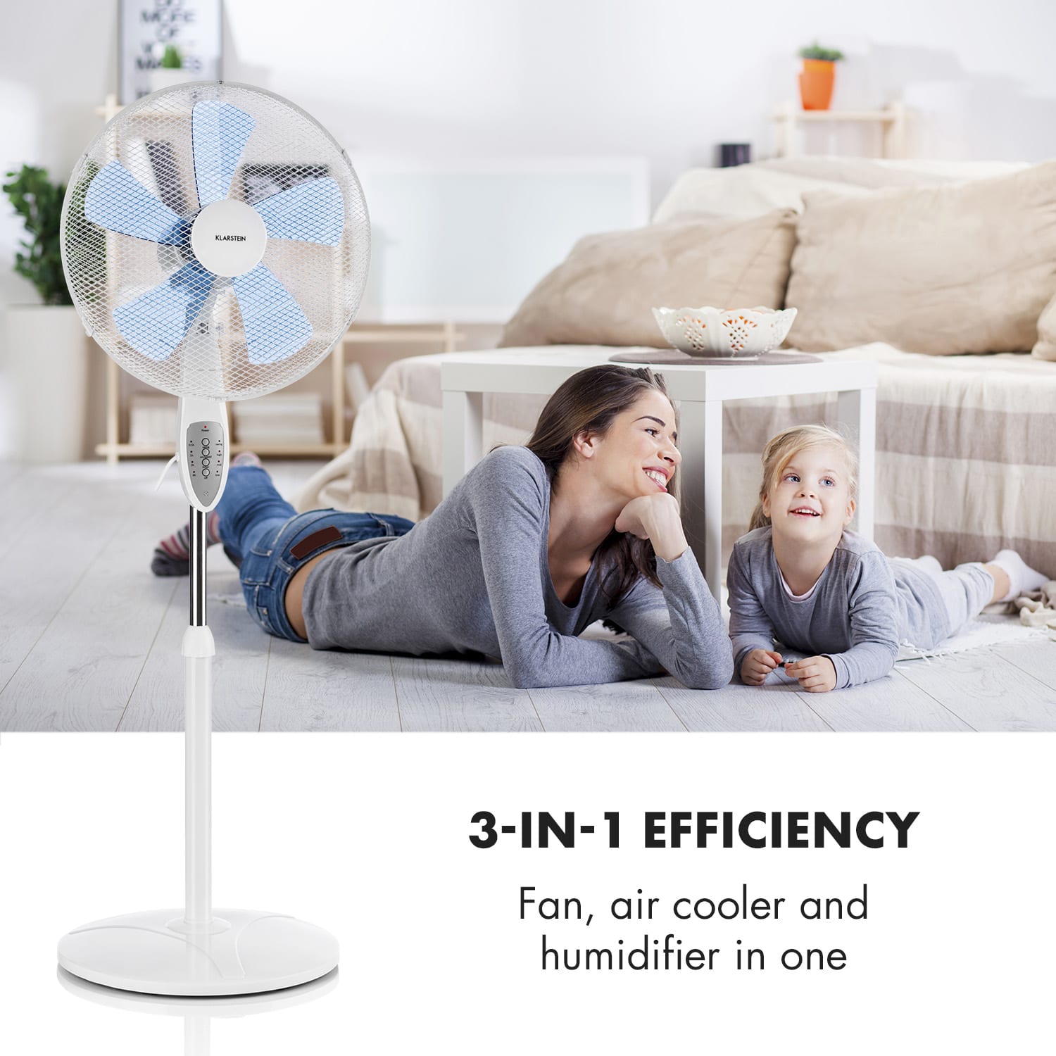 Summerjam, wentylator stojący, 41 cm, 50 W, 3 prędkości nawiewu, kolor biały Biały