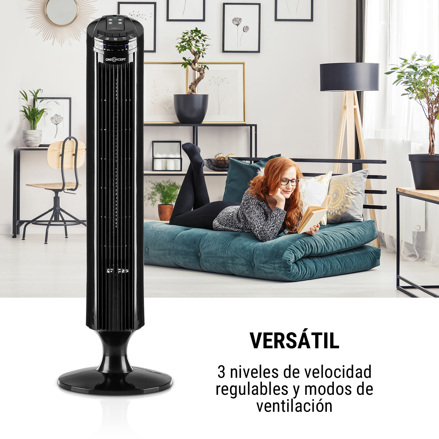 Blitzeis Ventilador de torre Ventilador vertical 40W 45° Oscilación Negro Negro