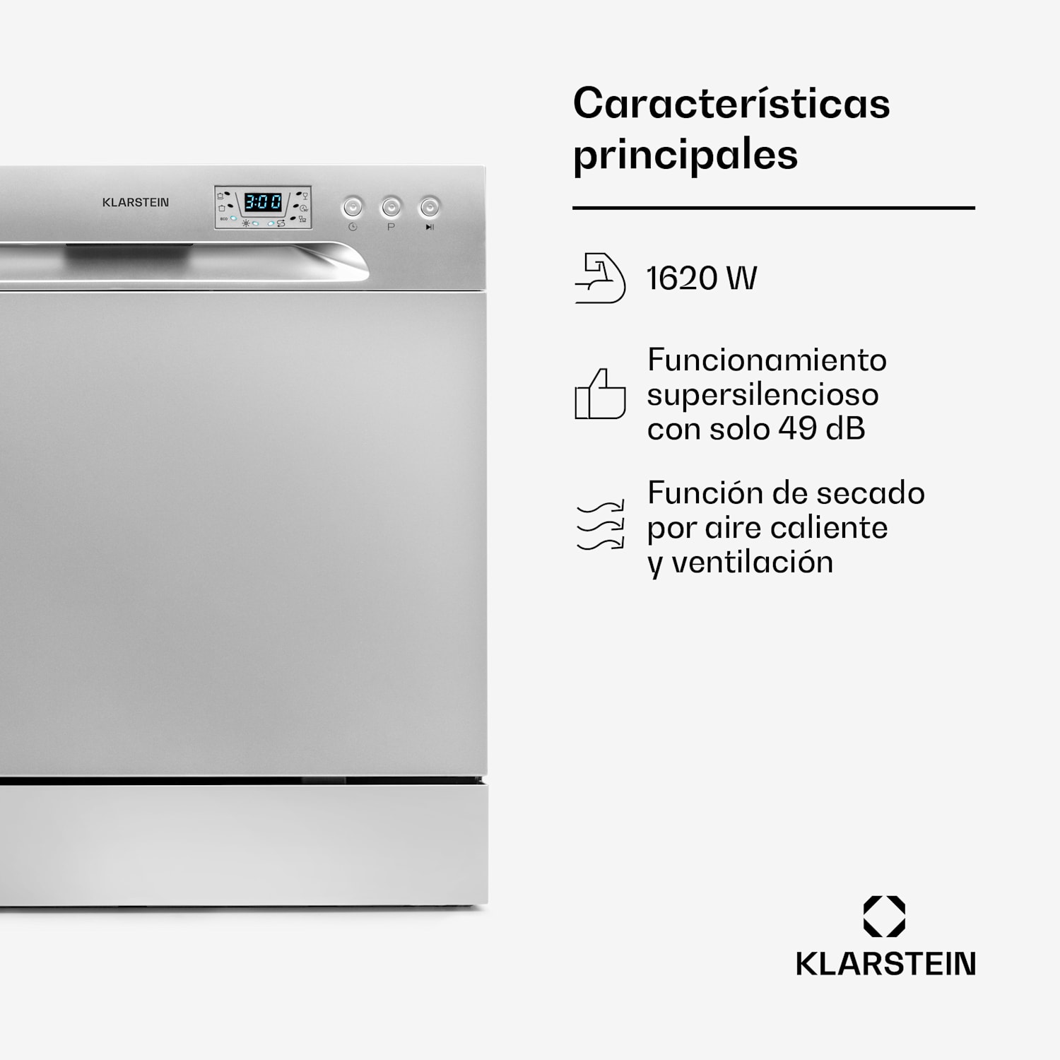 Lavavajillas Amazonia 8 1620 W para 8 cubiertos 49 dB Aquastop Plata Metálica