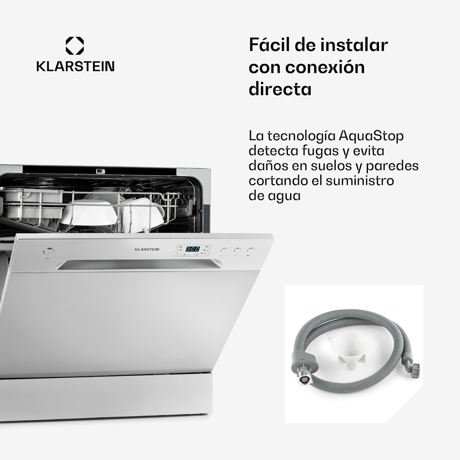 Lavavajillas Amazonia 8 1620 W para 8 cubiertos 49 dB Aquastop Plata Metálica