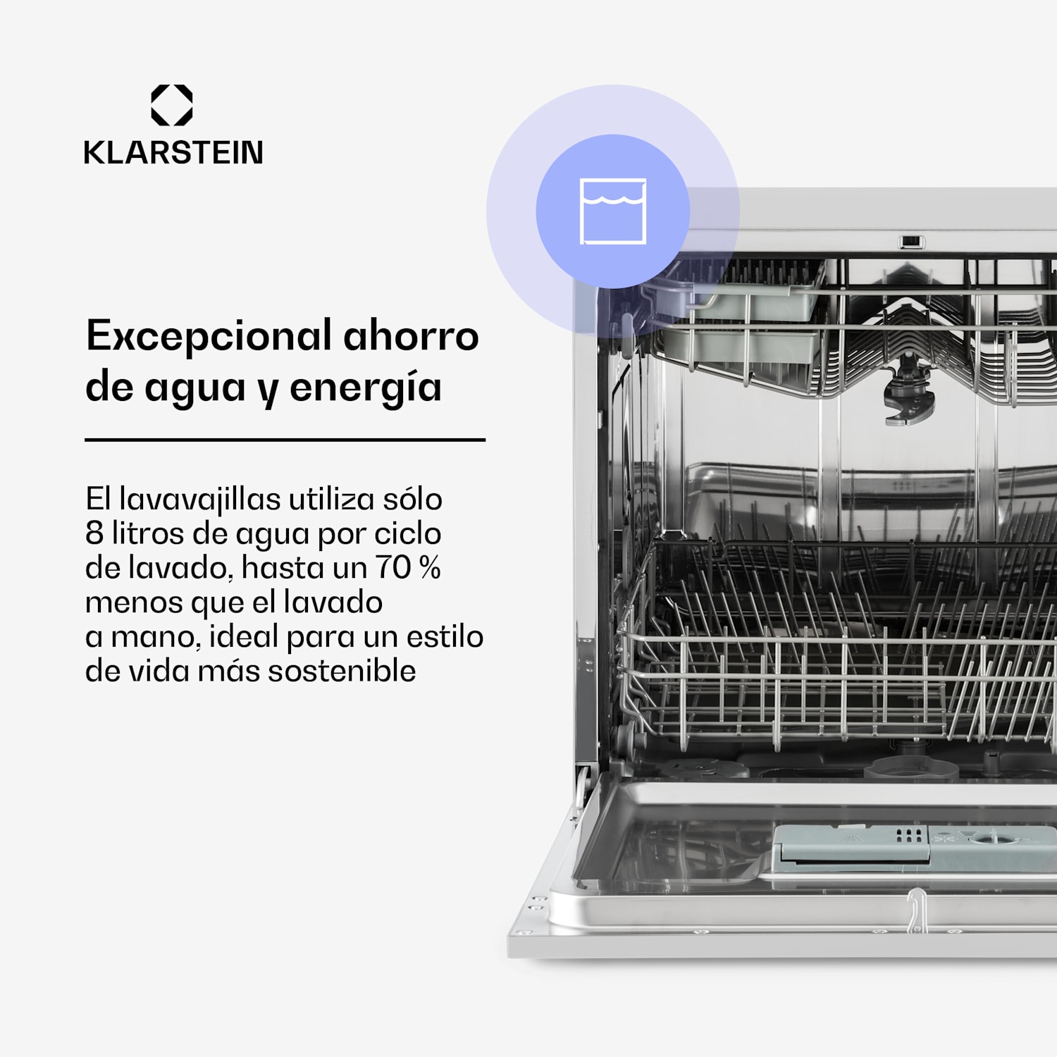 Lavavajillas Amazonia 8 1620 W para 8 cubiertos 49 dB Aquastop Plata Metálica