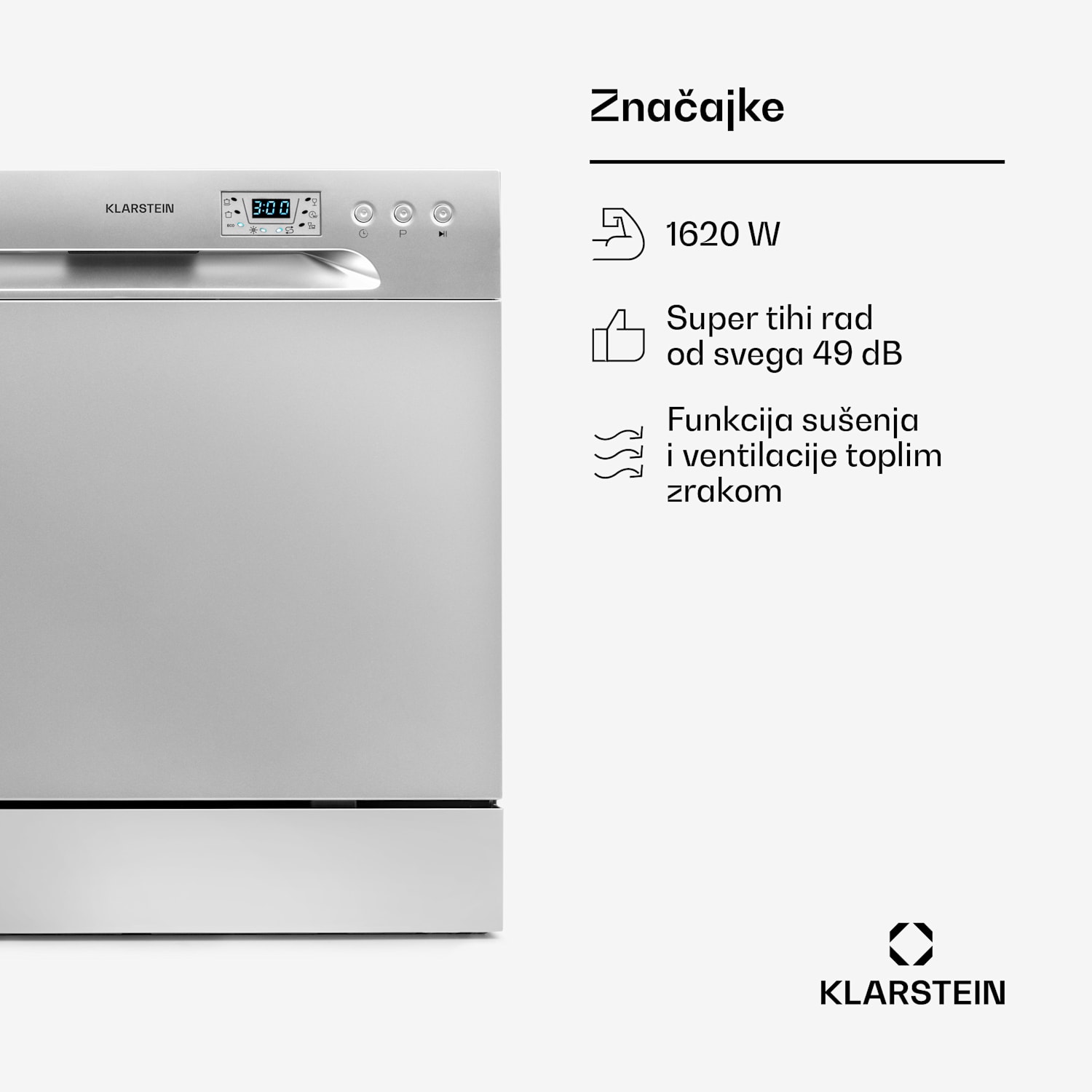 Amazonia 8, perilica posuđa, F, 1620 W, za 8 setova posuđa, 49 dB, aquastop Srebrna metalik
