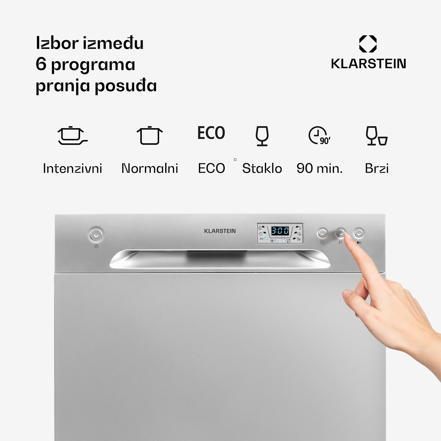 Amazonia 8, perilica posuđa, F, 1620 W, za 8 setova posuđa, 49 dB, aquastop Srebrna metalik