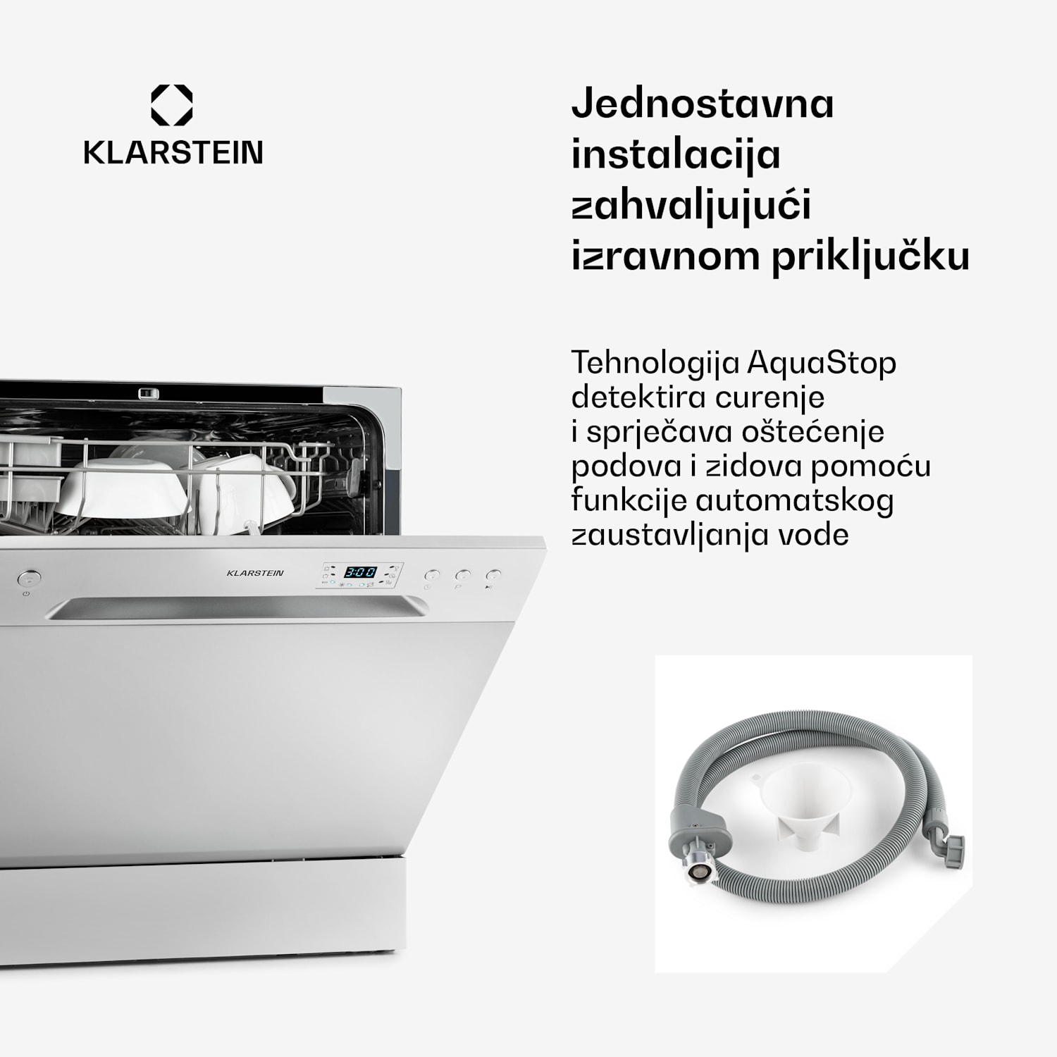 Amazonia 8, perilica posuđa, F, 1620 W, za 8 setova posuđa, 49 dB, aquastop Srebrna metalik