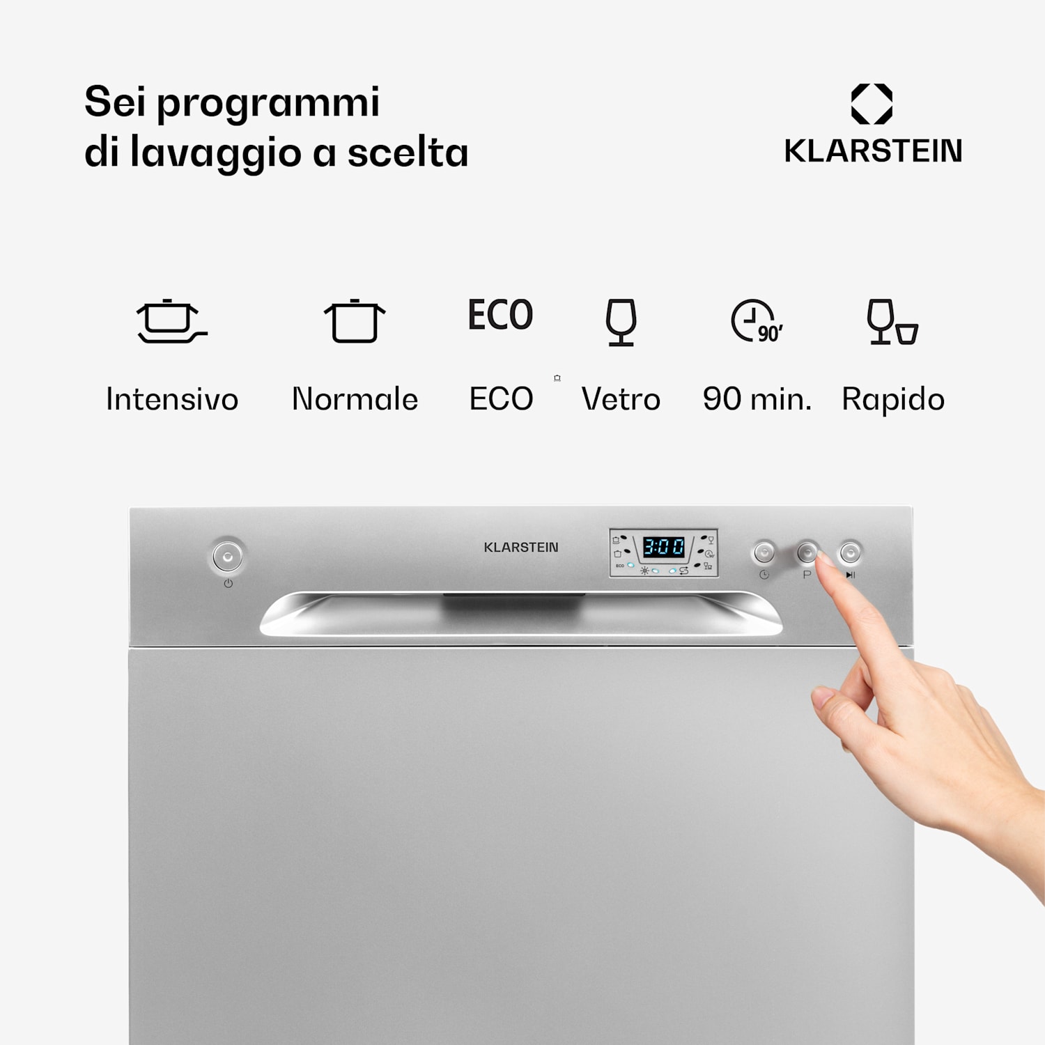 Amazonia 8 - Lavastoviglie, 1620 Watt, per 8 coperti, 49 dB, Aquastop Argento metallizzato