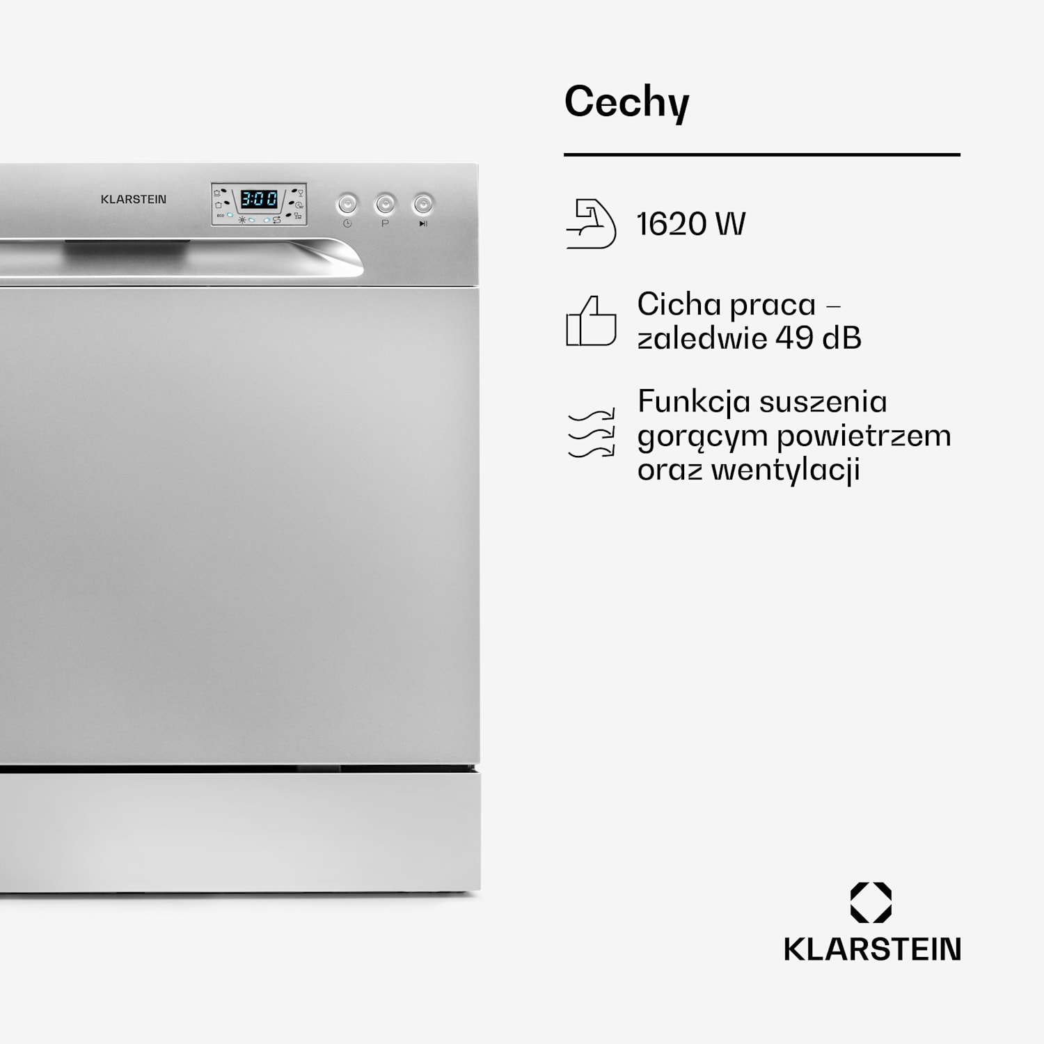 Amazonia 8, zmywarka do naczyń stołowa, klasa energetyczna F, 1620 W, 8 kompletów naczyń Srebrny Metal