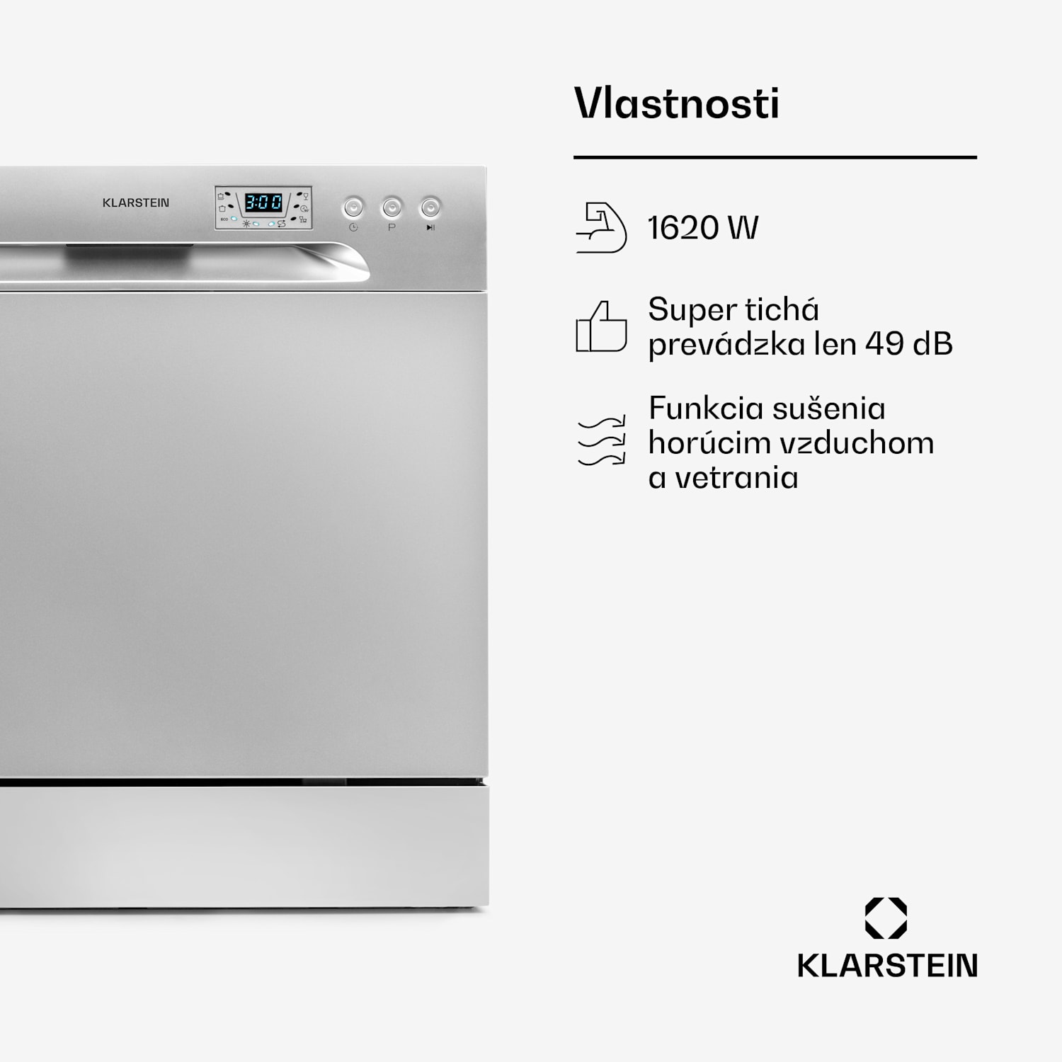 Amazonia 8, umývačka riadu, 1620 W, na 8 súprav riadu, energet. trieda F, 49 dB, aquastop Strieborná metalíza