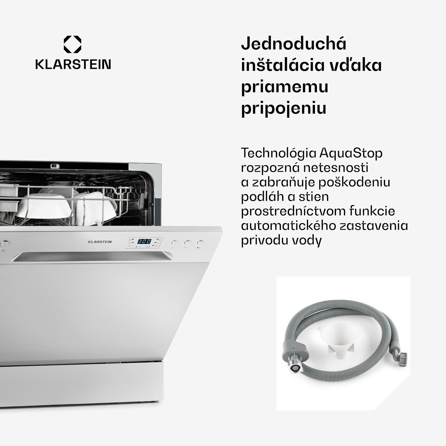 Amazonia 8, umývačka riadu, 1620 W, na 8 súprav riadu, energet. trieda F, 49 dB, aquastop Strieborná metalíza
