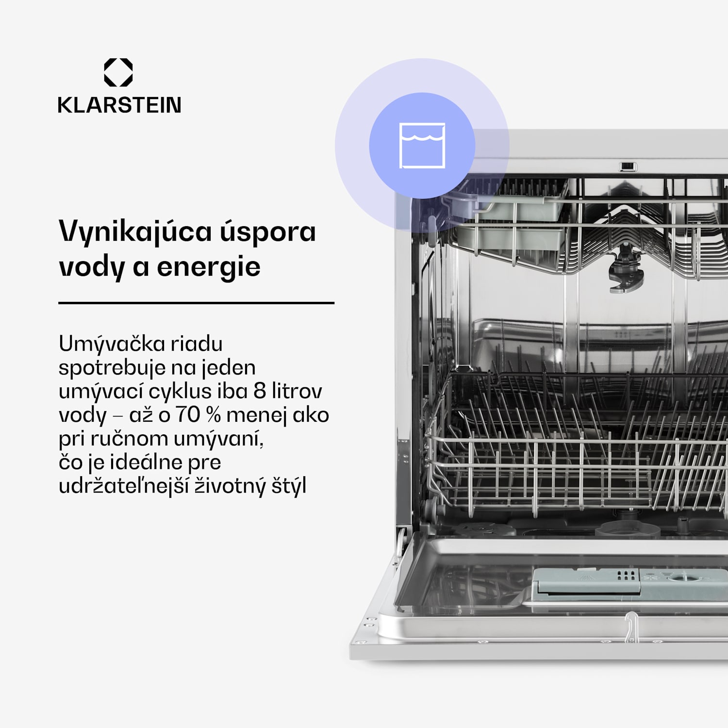 Amazonia 8, umývačka riadu, 1620 W, na 8 súprav riadu, energet. trieda F, 49 dB, aquastop Strieborná metalíza