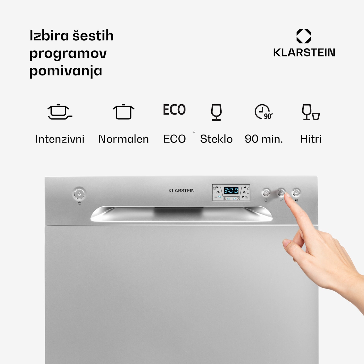 Amazonia 8, pomivalni stroj, F, 1620 W, za 8 pogrinjkov, 49 dB, aquastop Srebrna kovinska barva