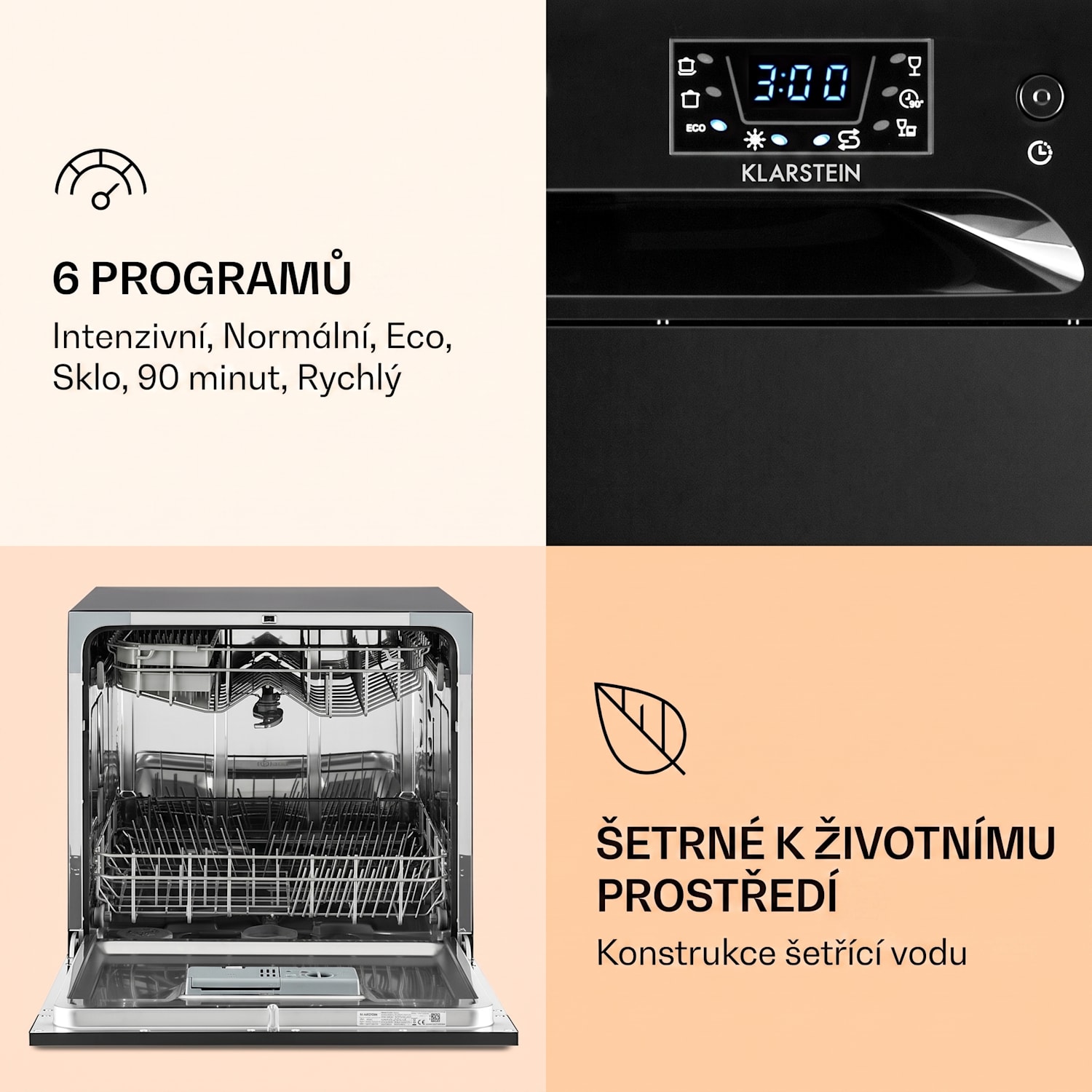 Amazonia 8, myčka nádobí, 1620 W, energetická třída F, 8 sad nádobí, 49 dB Černá