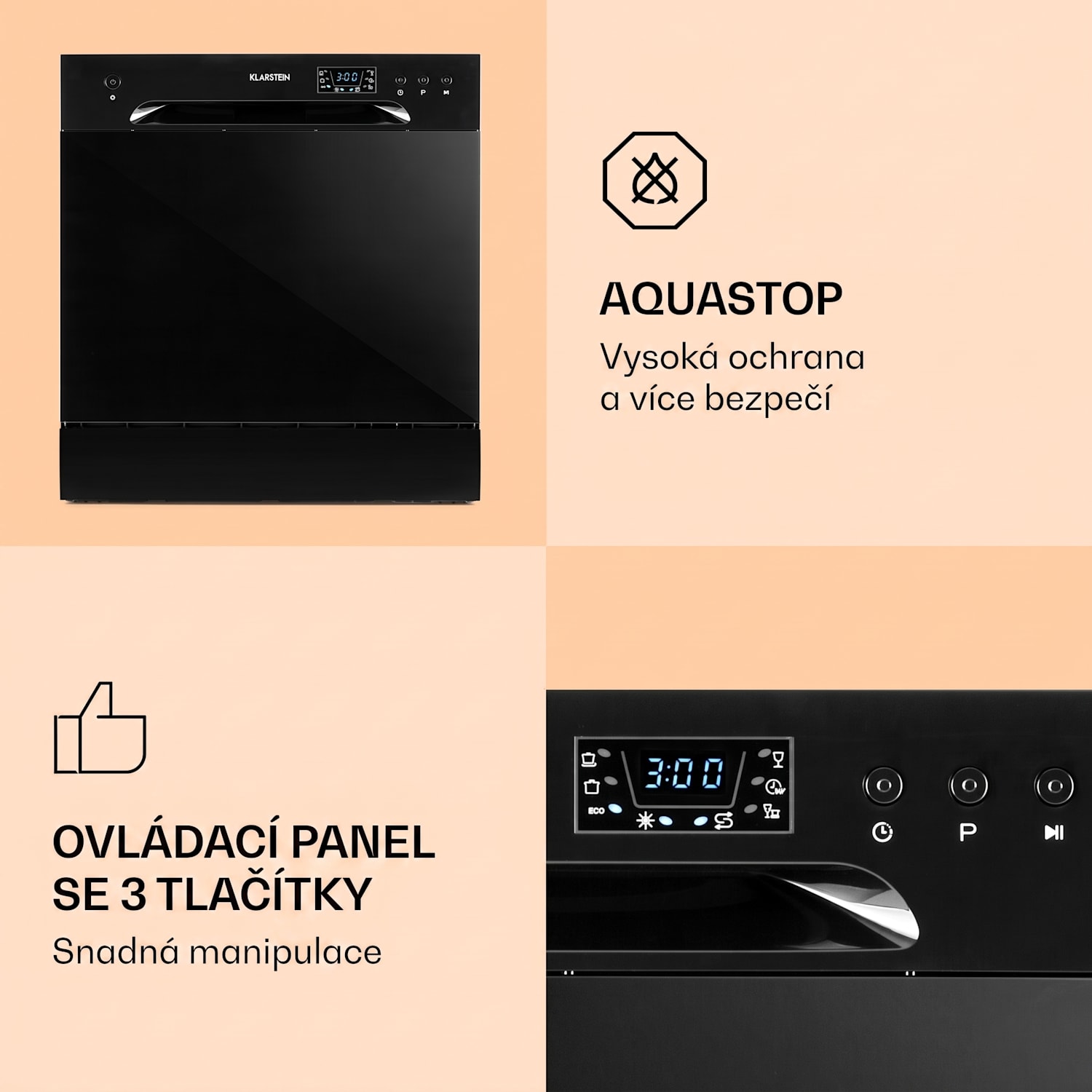 Amazonia 8, myčka nádobí, 1620 W, energetická třída F, 8 sad nádobí, 49 dB Černá