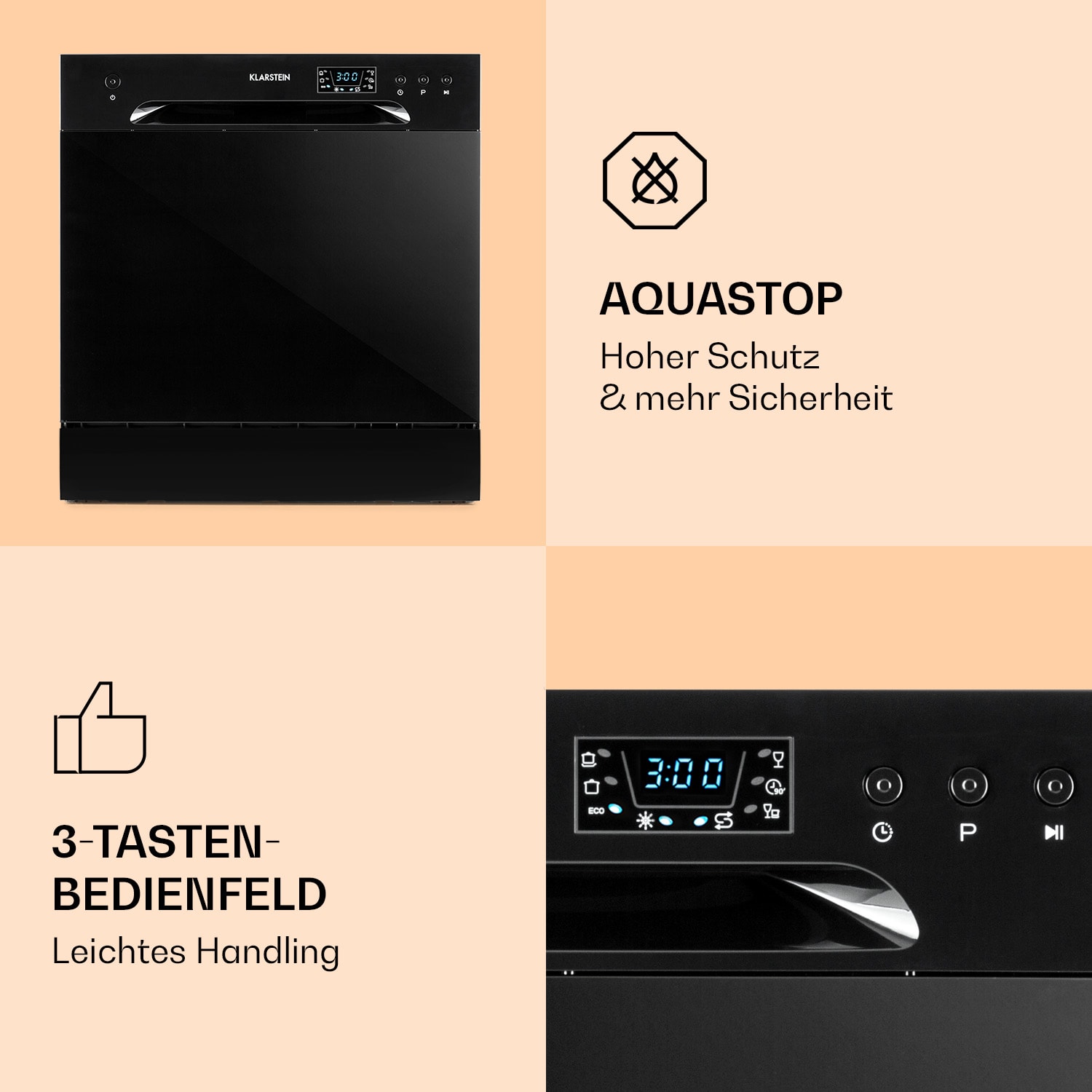 Amazonia 8 Geschirrspülmaschine 1620 Watt 8 Maßgedecke 49 dB Schwarz
