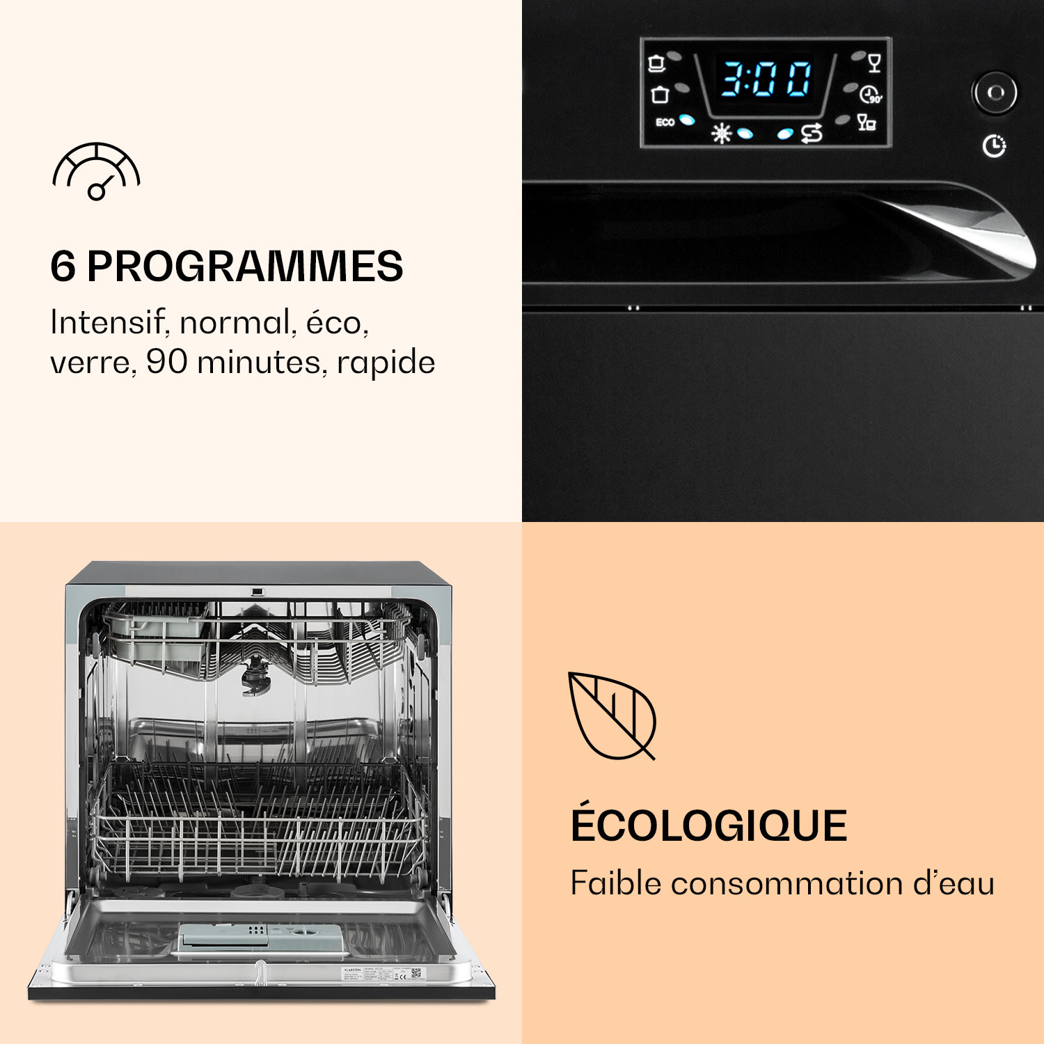 Amazonia 8 vaatwasser 1620 watt voor 8 couverts 49 dB Aquastop Zwart