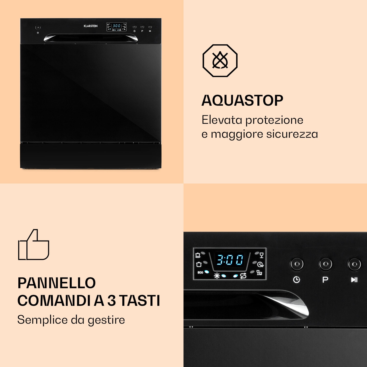 Amazonia 8 - Lavastoviglie, 1620 Watt, per 8 coperti, 49 dB Nero