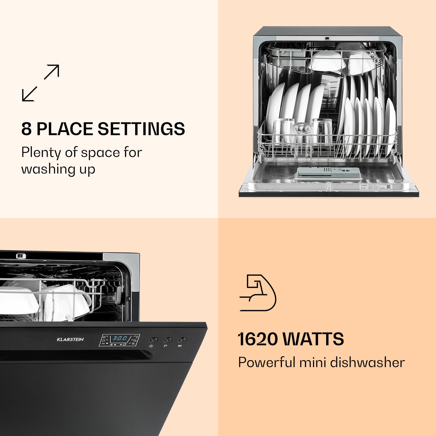 Amazonia 8 Geschirrspülmaschine 1620 Watt 8 Maßgedecke 49 dB Aquastop Schwarz