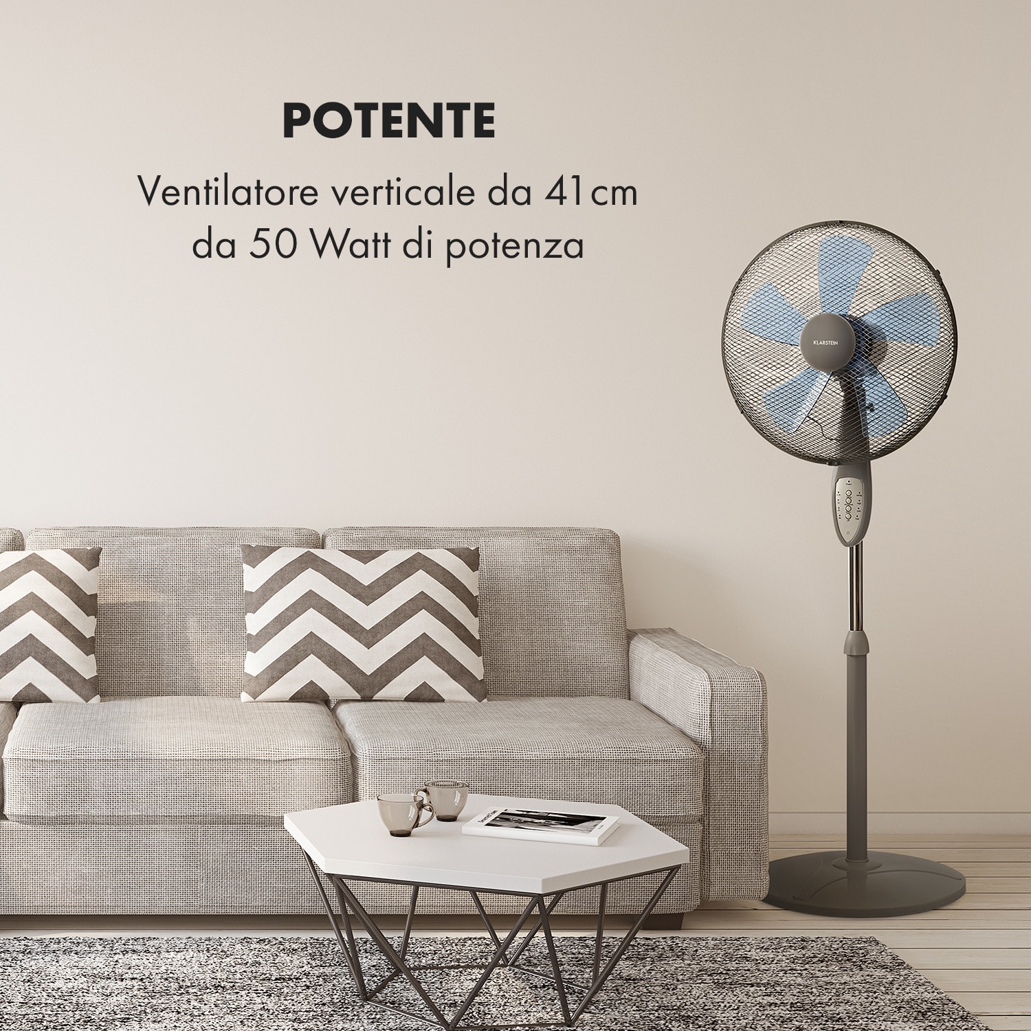 Summerjam Ventilatore a Piantana 41cm 50W 3 Livelli grigio Grigio medio