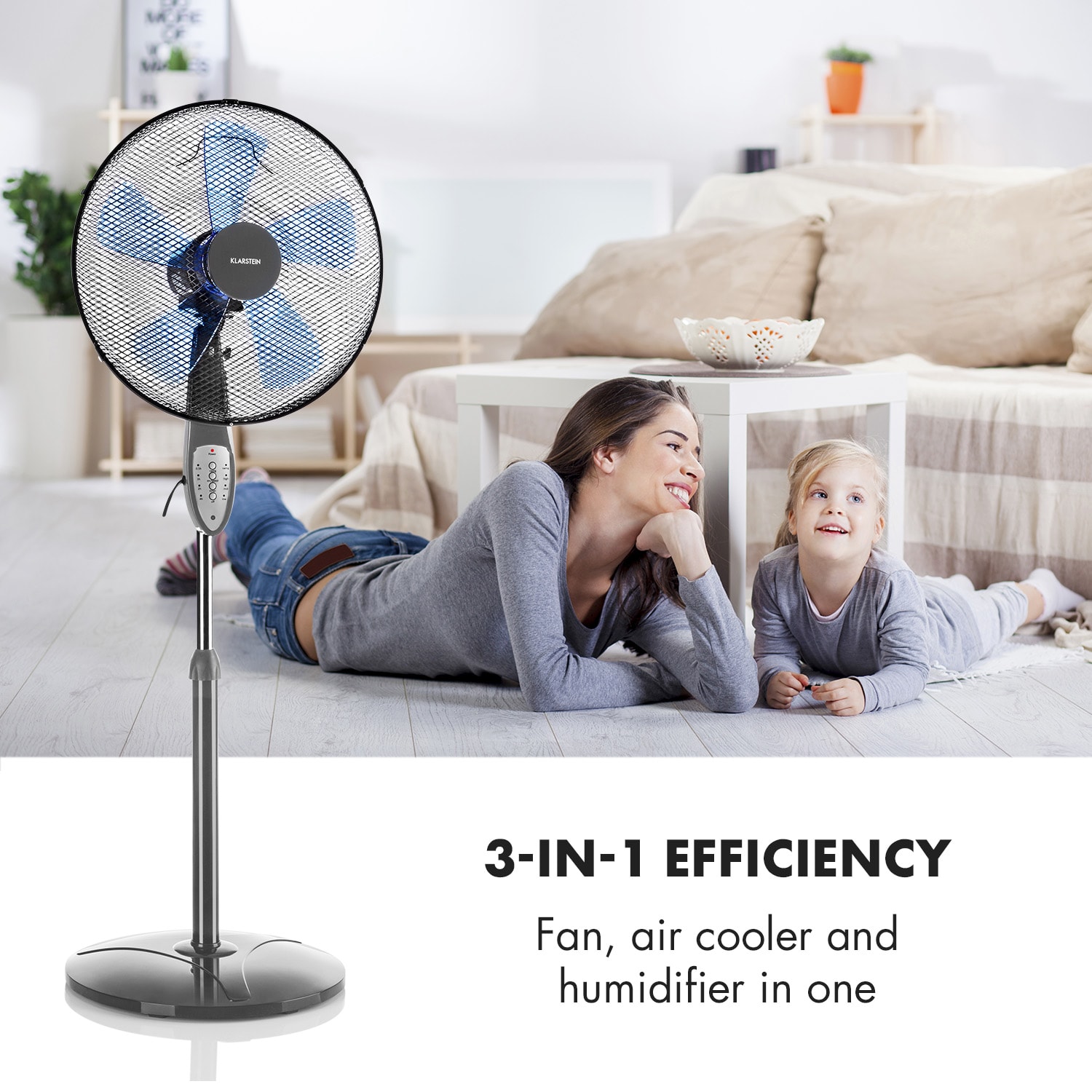 Summerjam, wentylator stojący, 41 cm, 50 W, 3 prędkości nawiewu, kolor szary Średni Szary