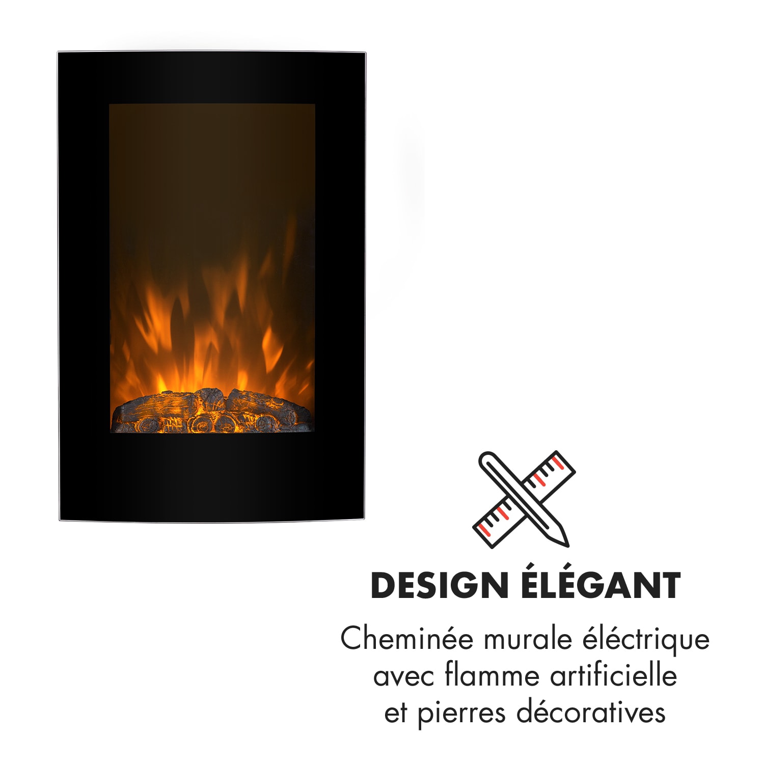 Lausanne Vertical Cheminée électrique 1000 ou 2000 watts Verre Télécommande  Variateur d'intensité 2000 W | Vertical | Noir