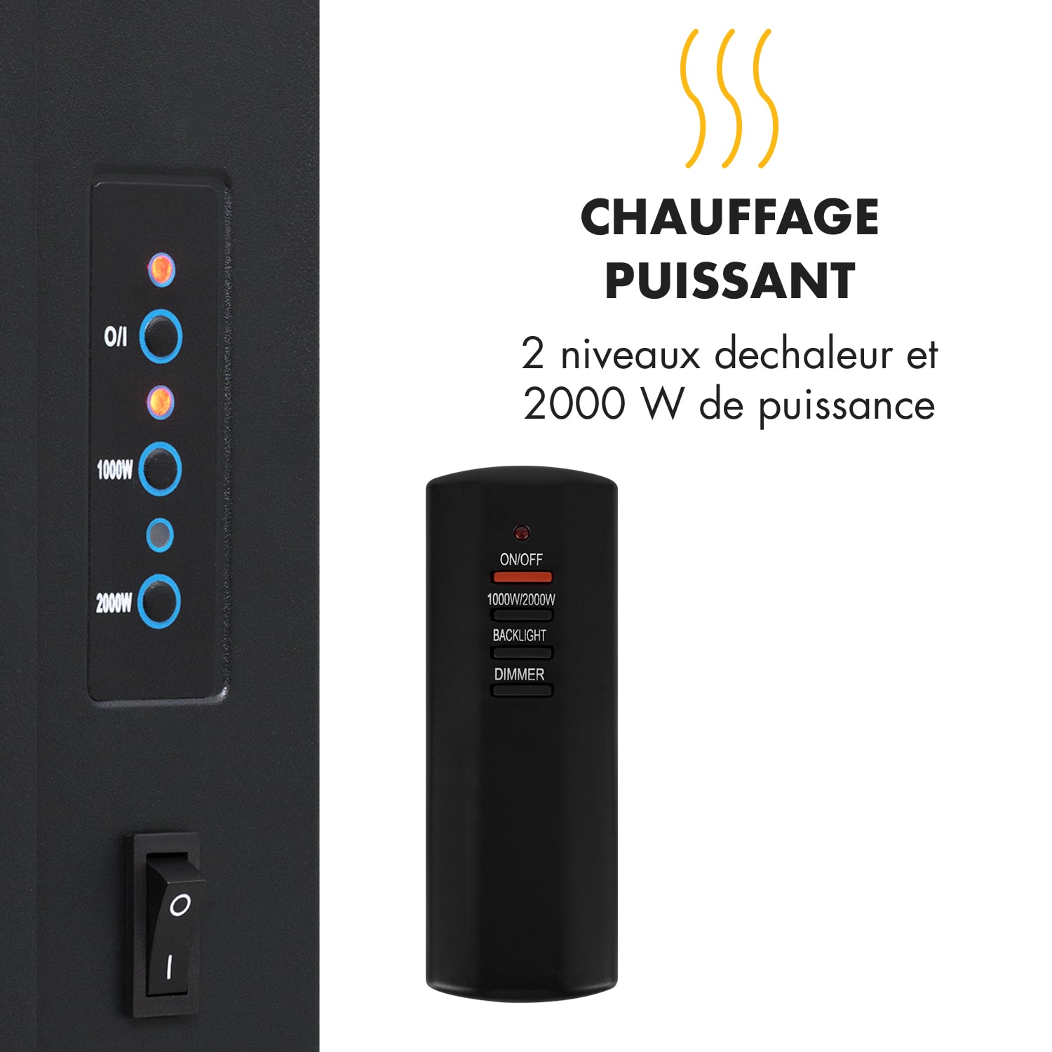 Lausanne Vertical Cheminée électrique 1000 ou 2000 watts Verre Télécommande  Variateur d'intensité 2000 W | Vertical | Noir