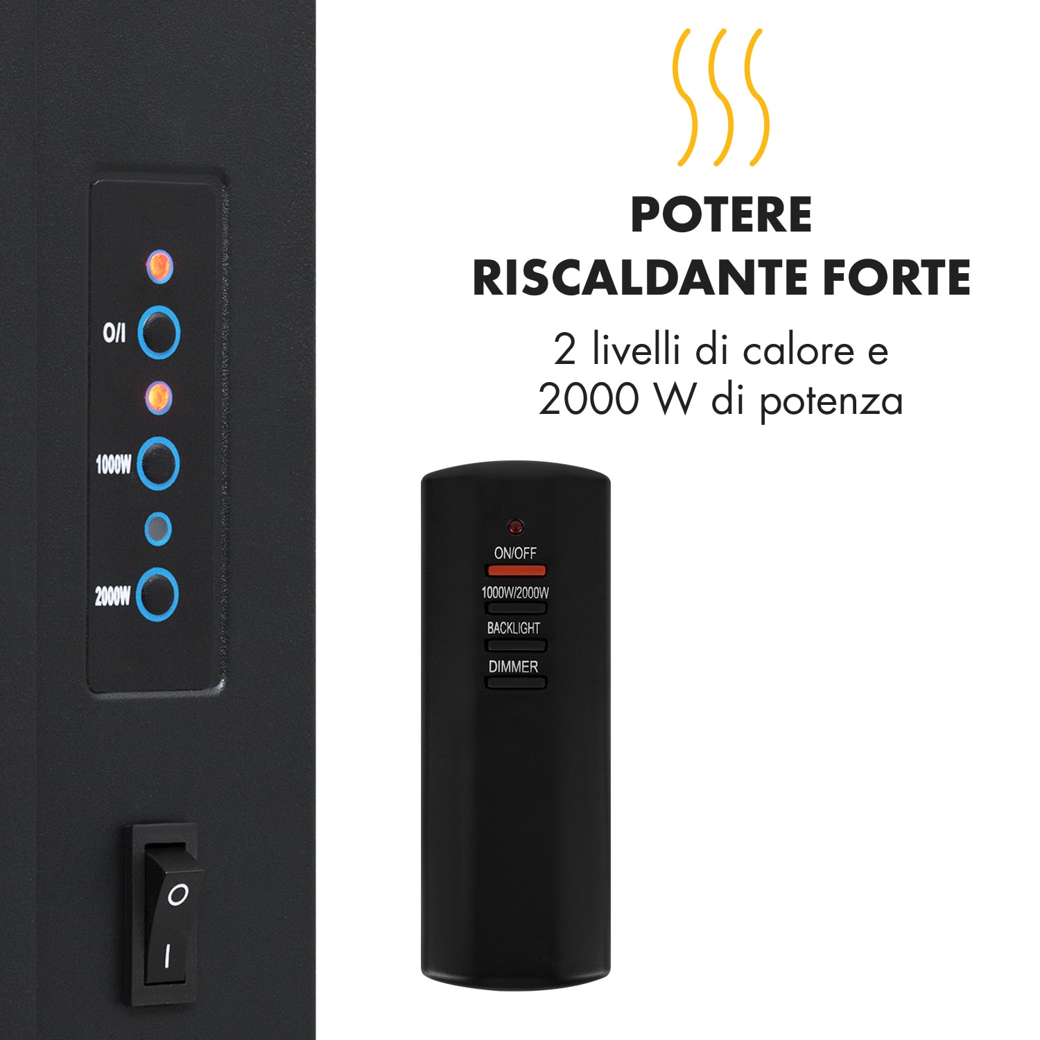 Lausanne Vertical - Camino elettrico, 1000 o 2000 W, vetro, telecomando, dimmer 