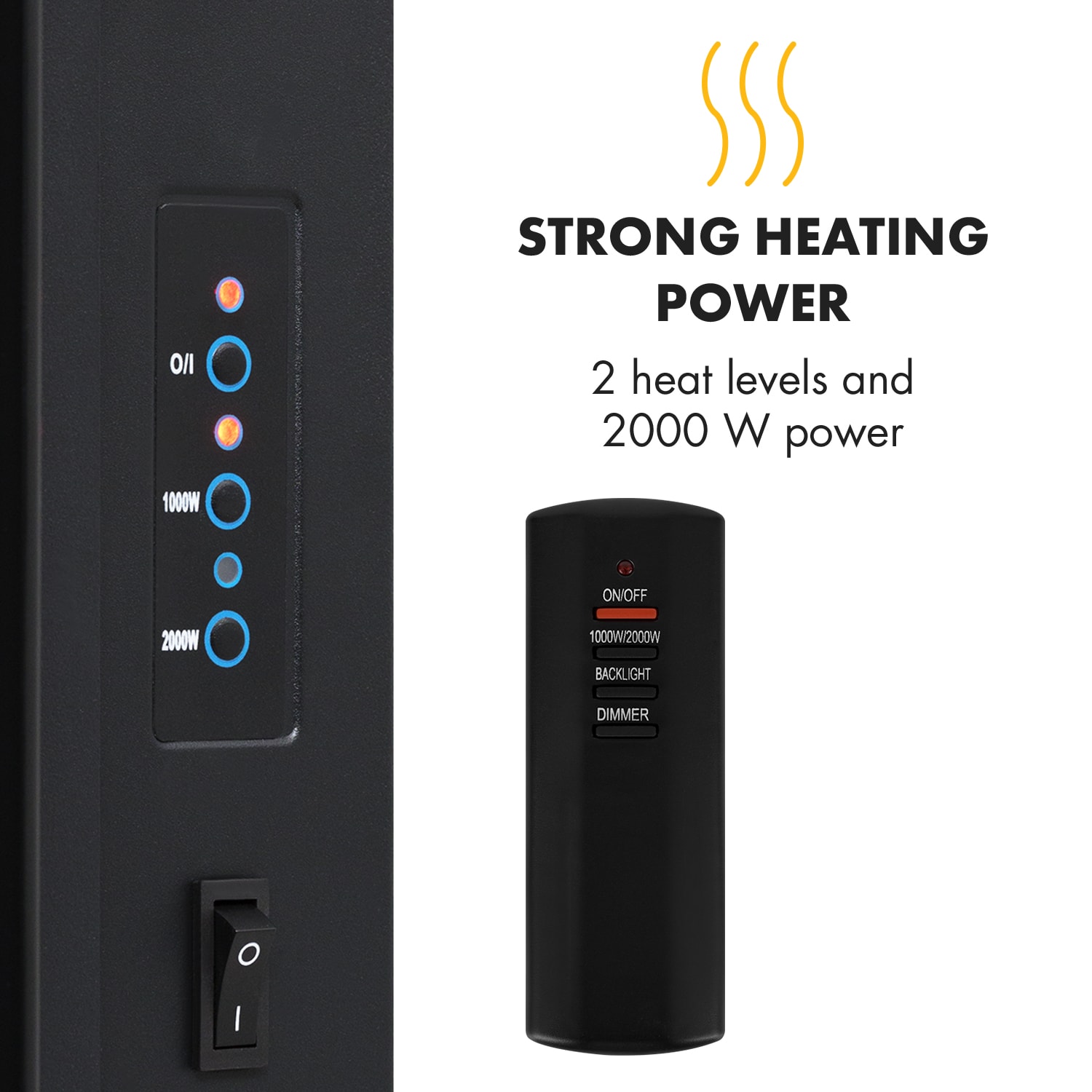 Lareira Eléctrica vertical Lausanne 1000 ou 2000 Watt vidro comando de controlo remoto  regulador de luz 2000 W | Vertical | Preto