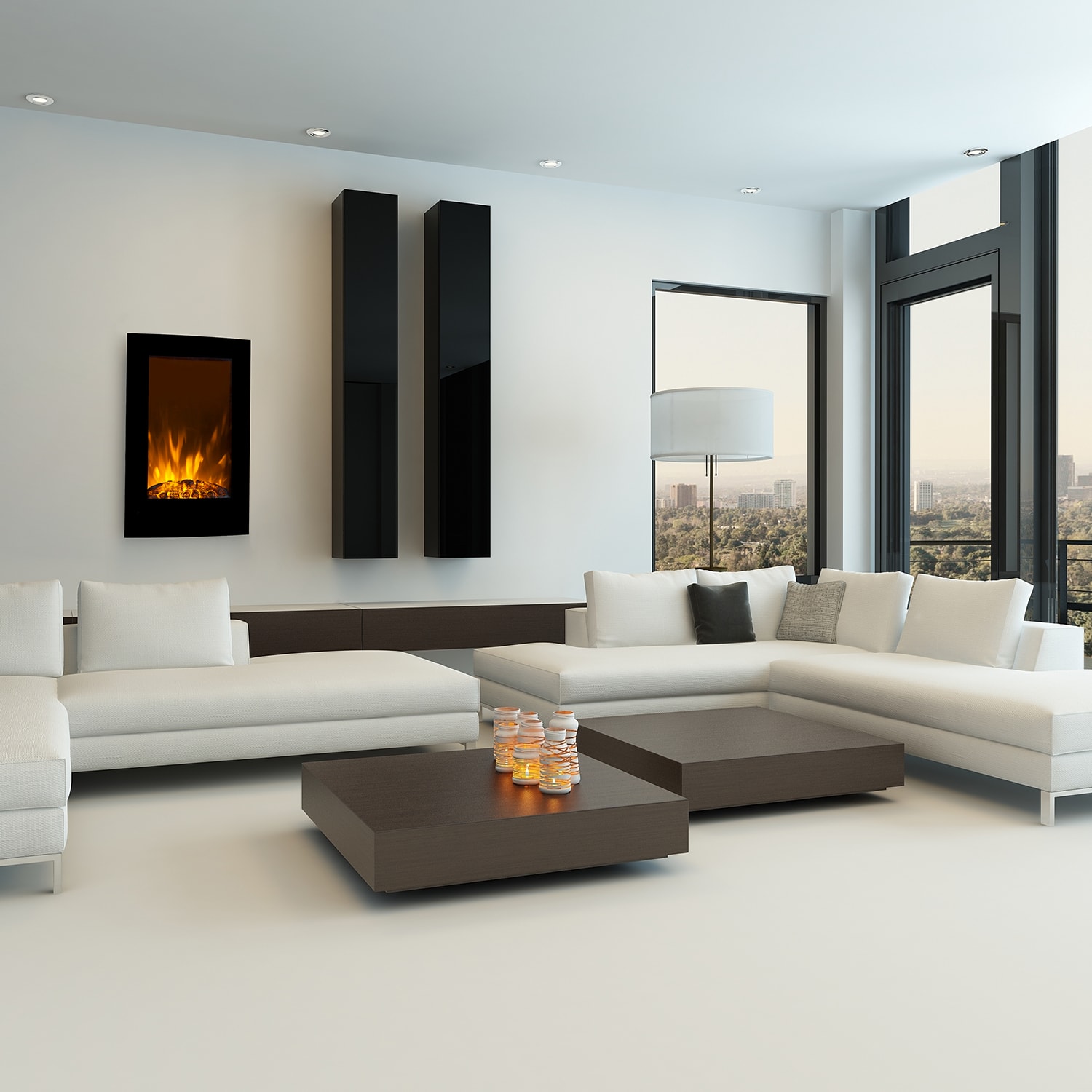 Lareira Eléctrica vertical Lausanne 1000 ou 2000 Watt vidro comando de controlo remoto  regulador de luz 2000 W | Vertical | Preto