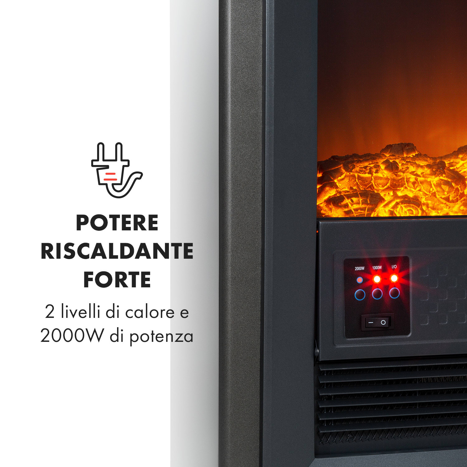 Blockhouse Camino Elettrico A Vista 2000 Watt finitura in stile ghisa 