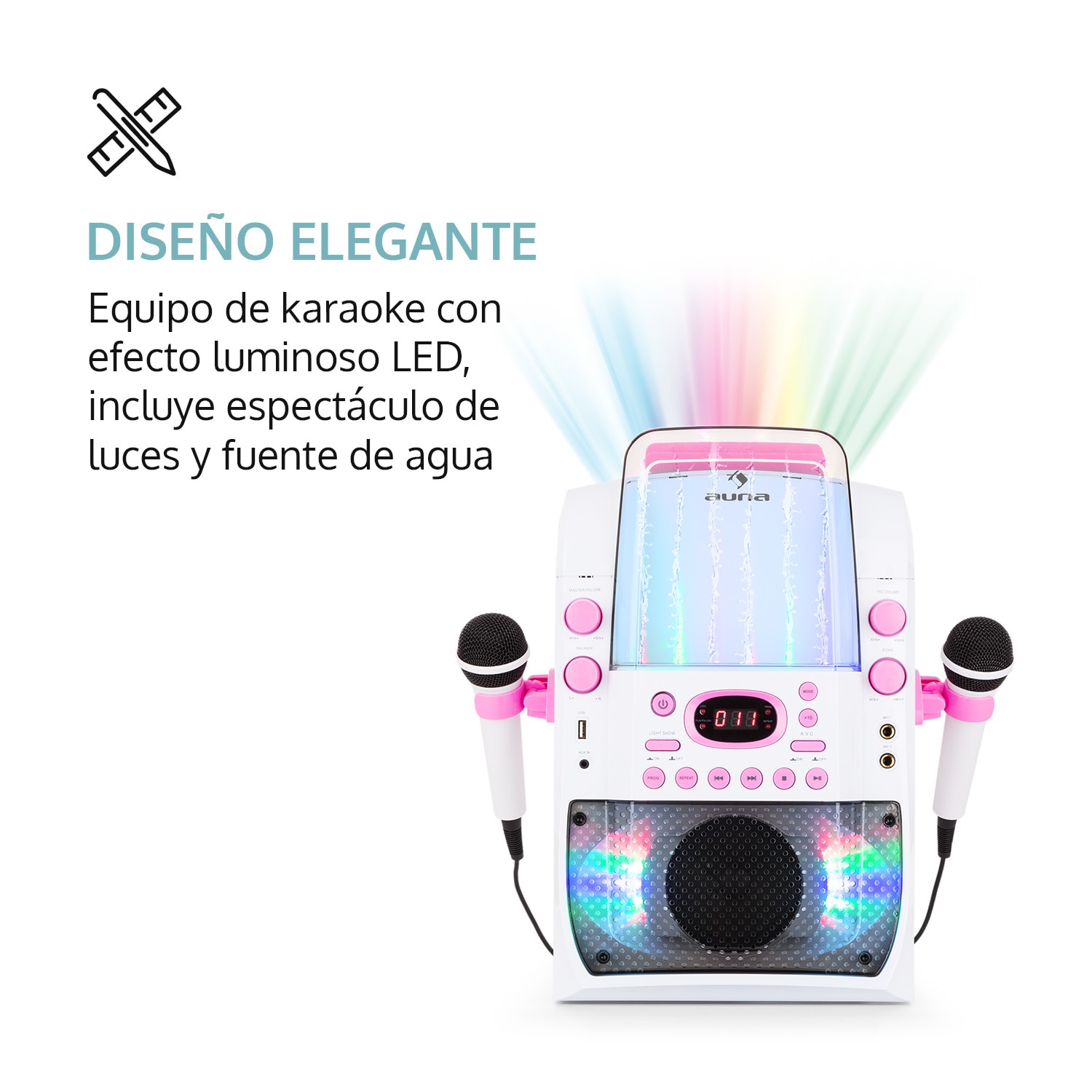 Kara Liquida BT Equipo de karaoke Espectáculo de luces Chorro de agua Bluetooth blanco/rosa Rosa Caramelo