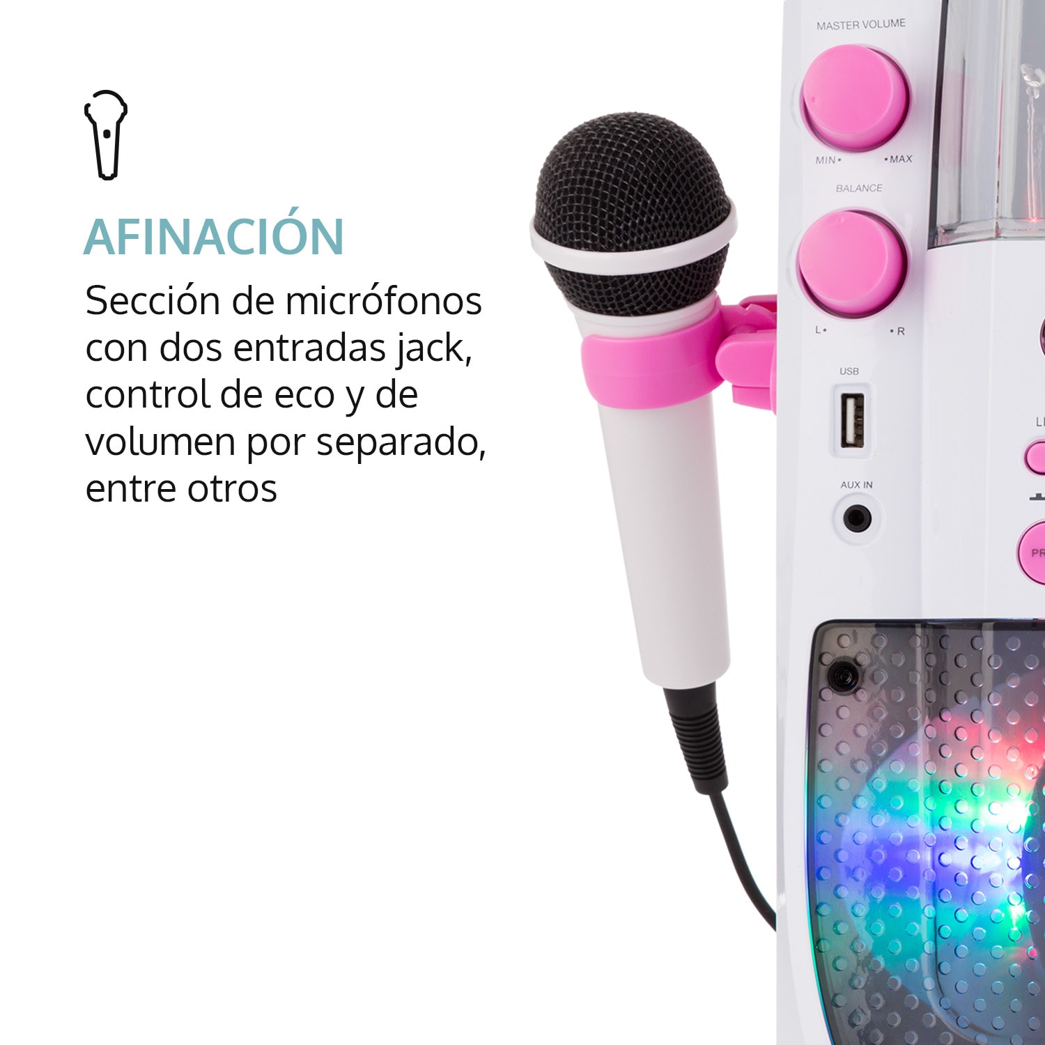 Kara Liquida BT Equipo de karaoke Espectáculo de luces Chorro de agua Bluetooth blanco/rosa Rosa Caramelo