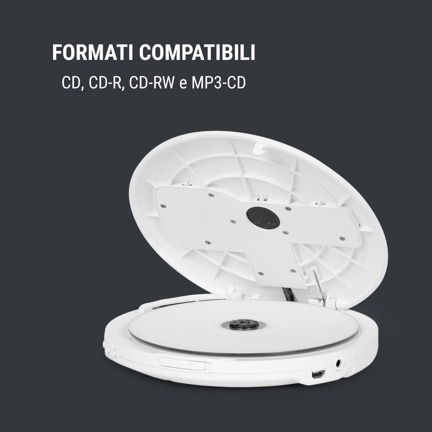 CDC 100MP3 Lettore CD portatile LCD ASP Amplificazione bassi 2x1, 5V, bianco 