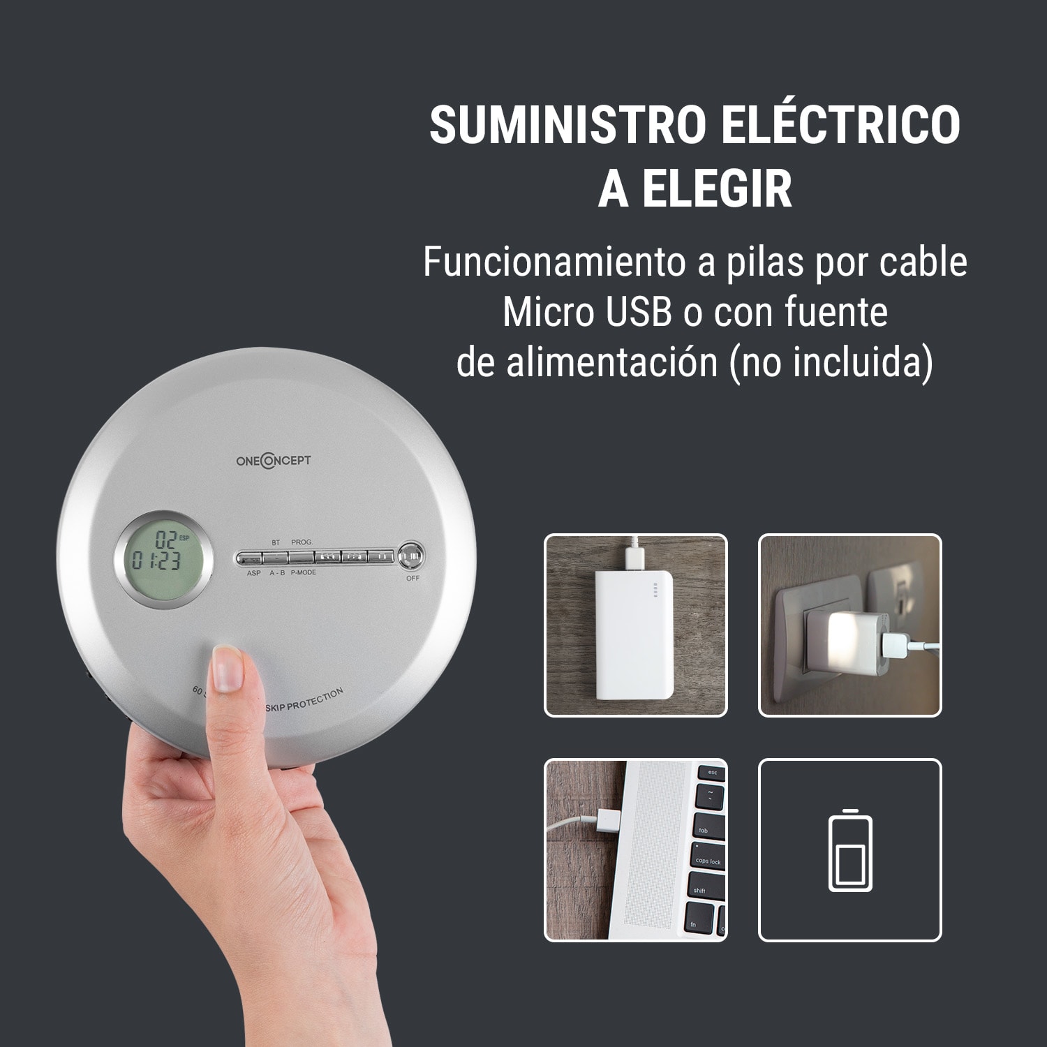 CDC 100MP3 Discman reproductor de CD, CD-R, CD-RW y MP3-CD, USB, sistema antichoque, plateado