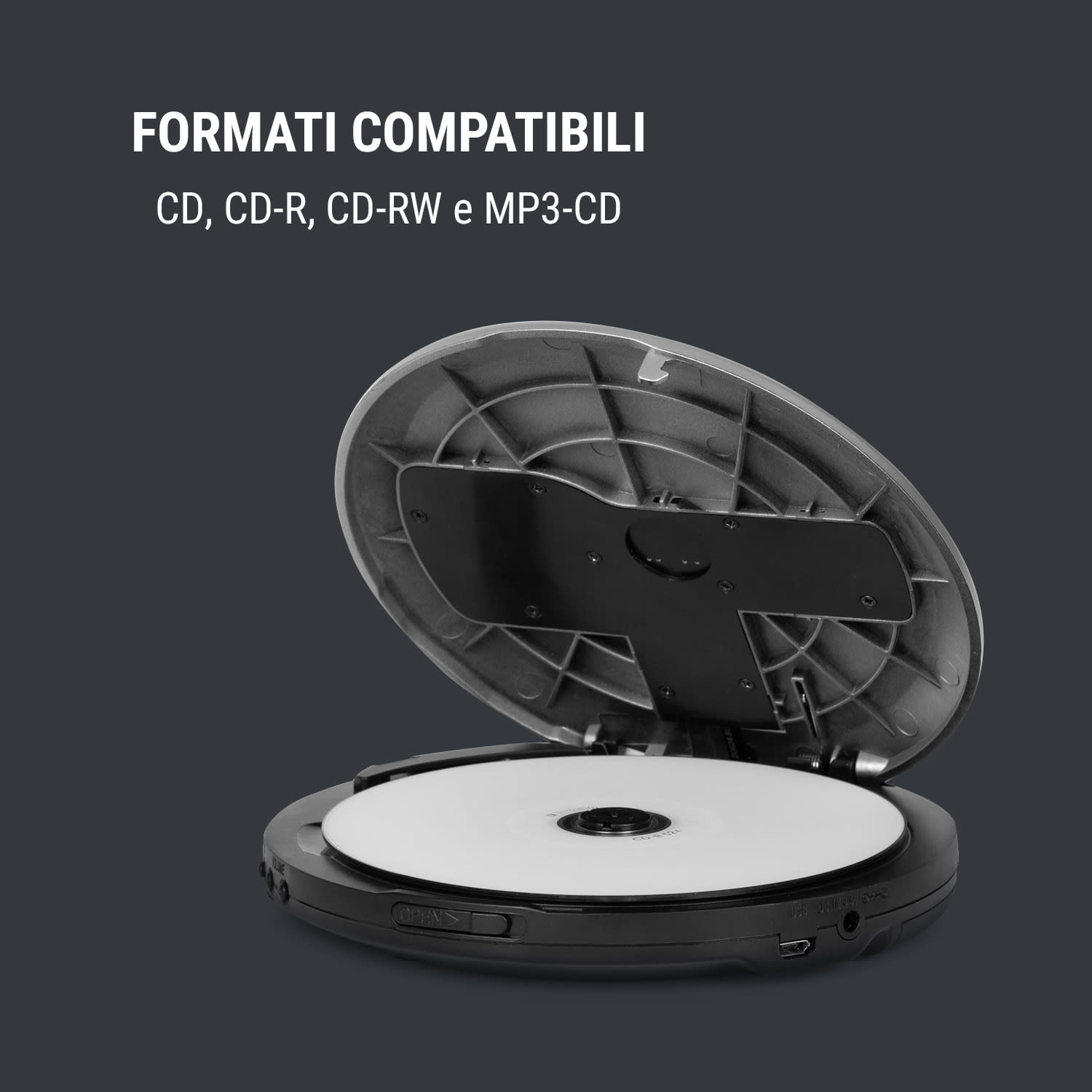 CDC 100MP3 Lettore CD portatile LCD ASP Amplificazione bassi 2x1, 5V, argento 